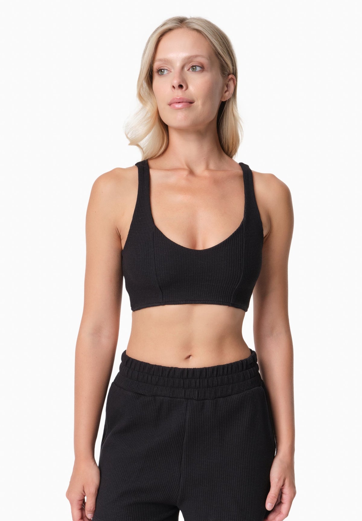 BELLA Damen Waffel Crop Top Bio-Baumwolle und recyceltem Polyester – Black
