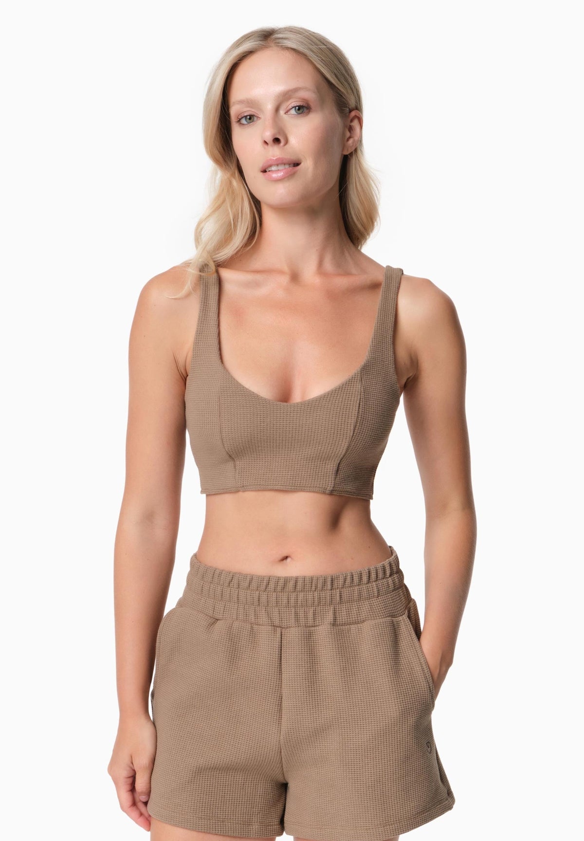 BELLA Damen Waffel Crop Top Bio-Baumwolle und recyceltem Polyester – Gravel