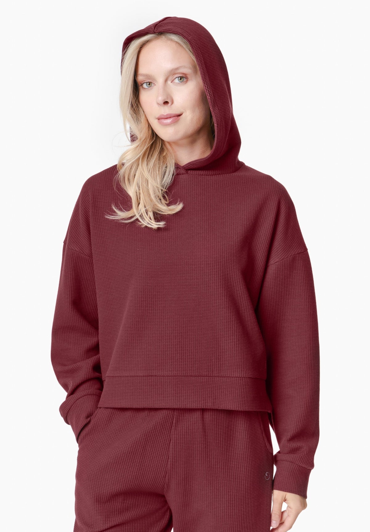 HANNA Damen Waffel Hoodie Bio-Baumwolle und recyceltem Polyester – Bordeaux