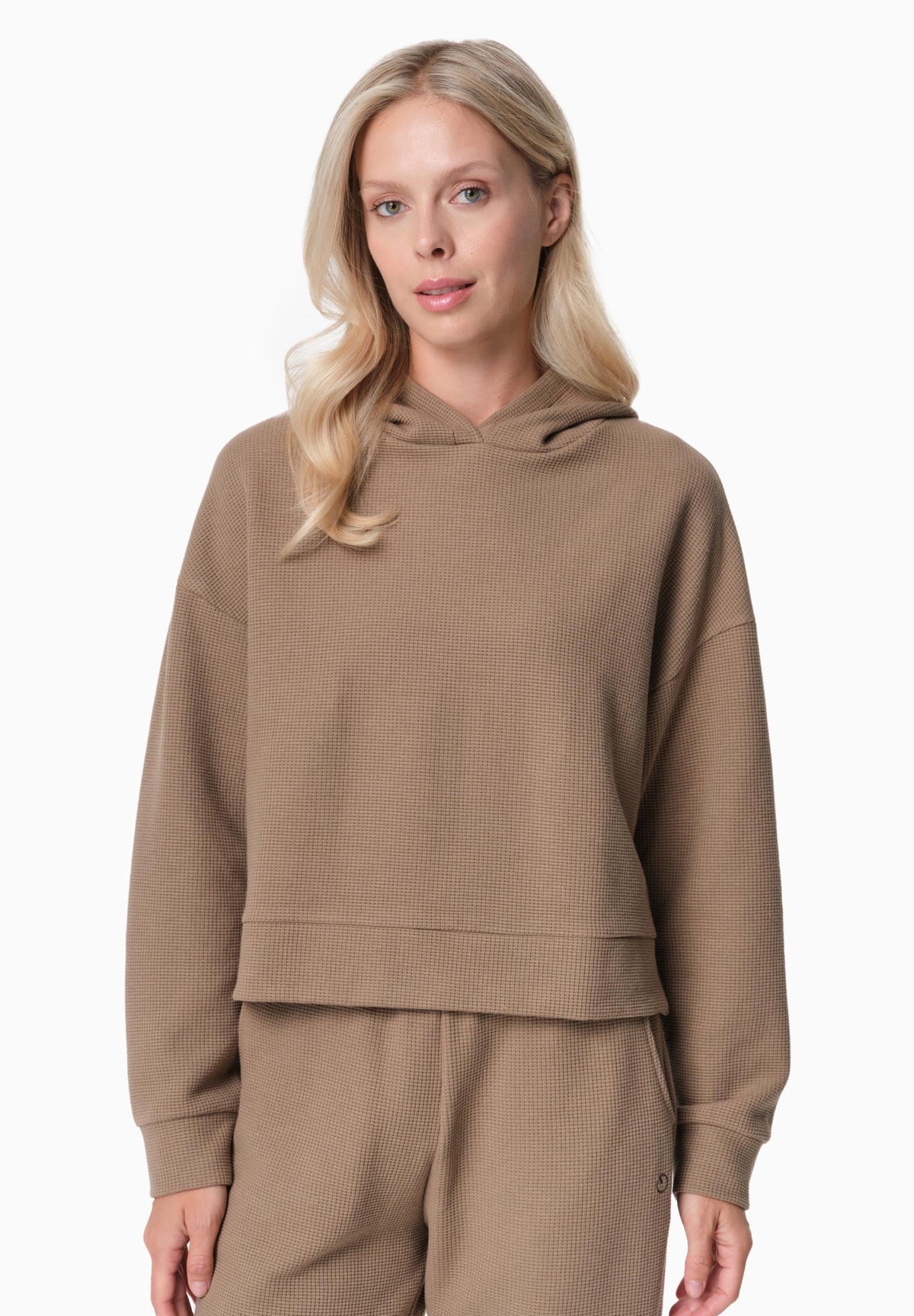 HANNA Damen Waffel Hoodie Bio-Baumwolle und recyceltem Polyester – Gravel