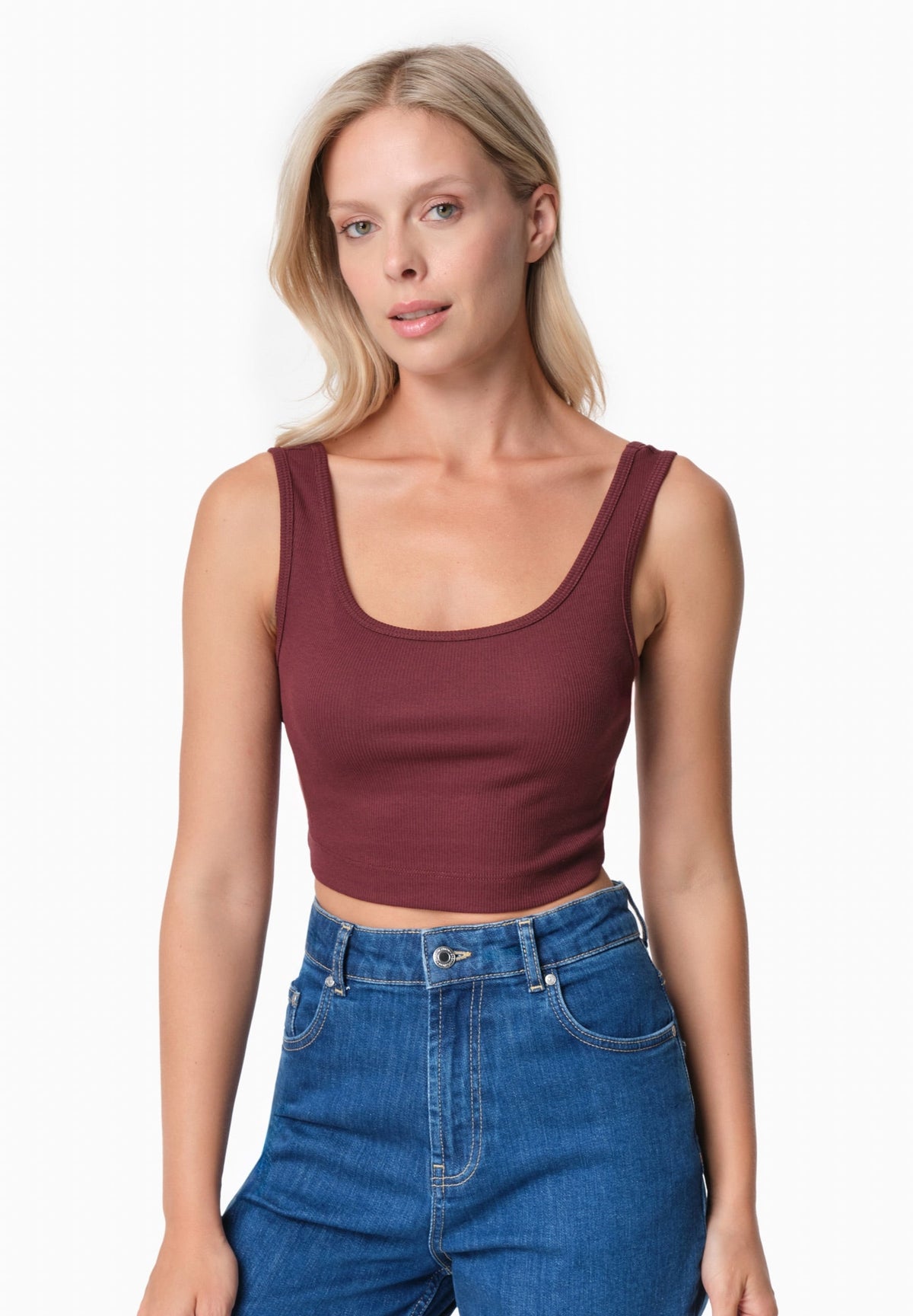 IRISS Damen Ripp-Crop-Top TENCEL™ Modal und Bio-Baumwolle – Bordeaux