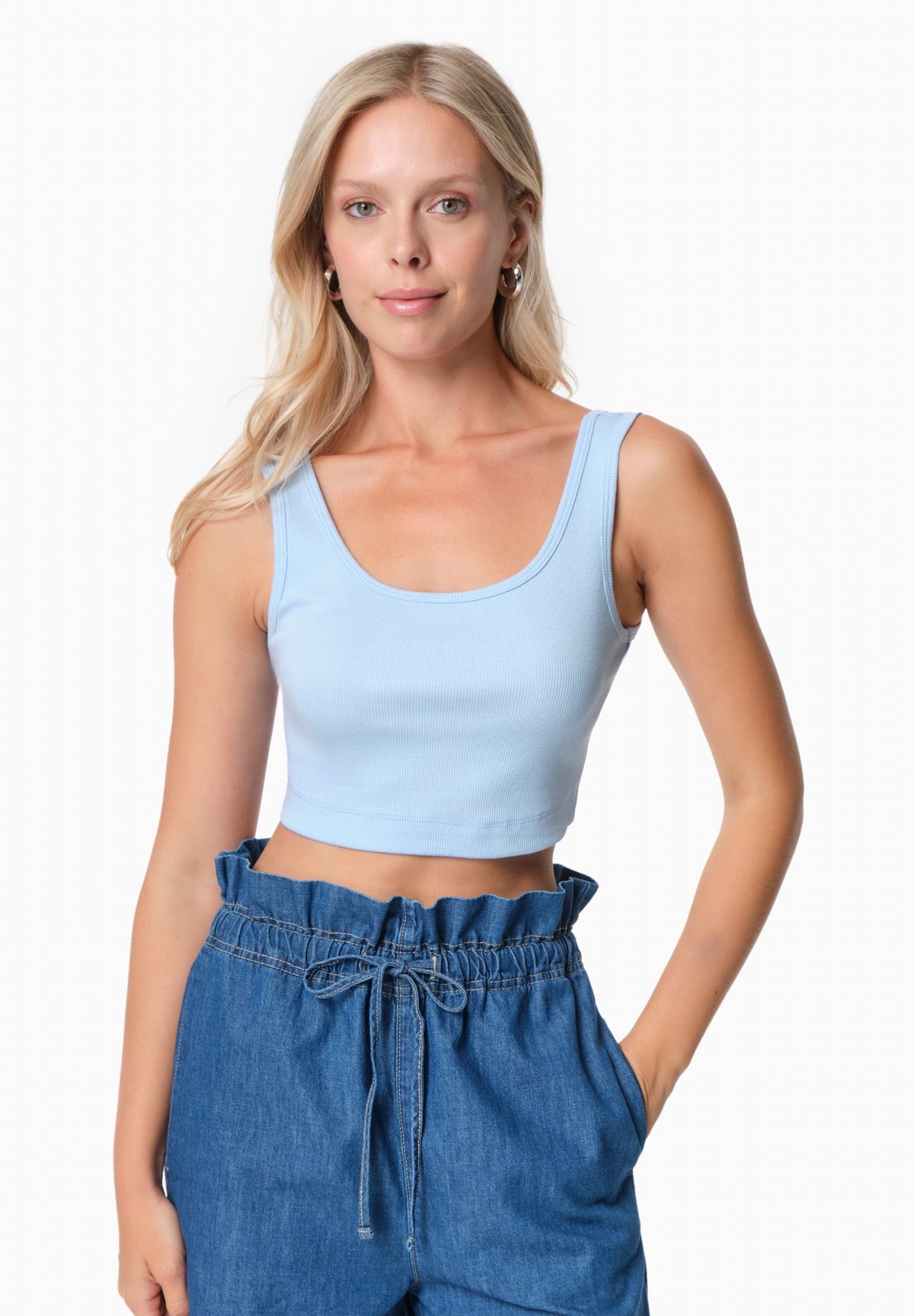 IRISS Damen Ripp-Crop-Top TENCEL™ Modal und Bio-Baumwolle – Seashell Blue