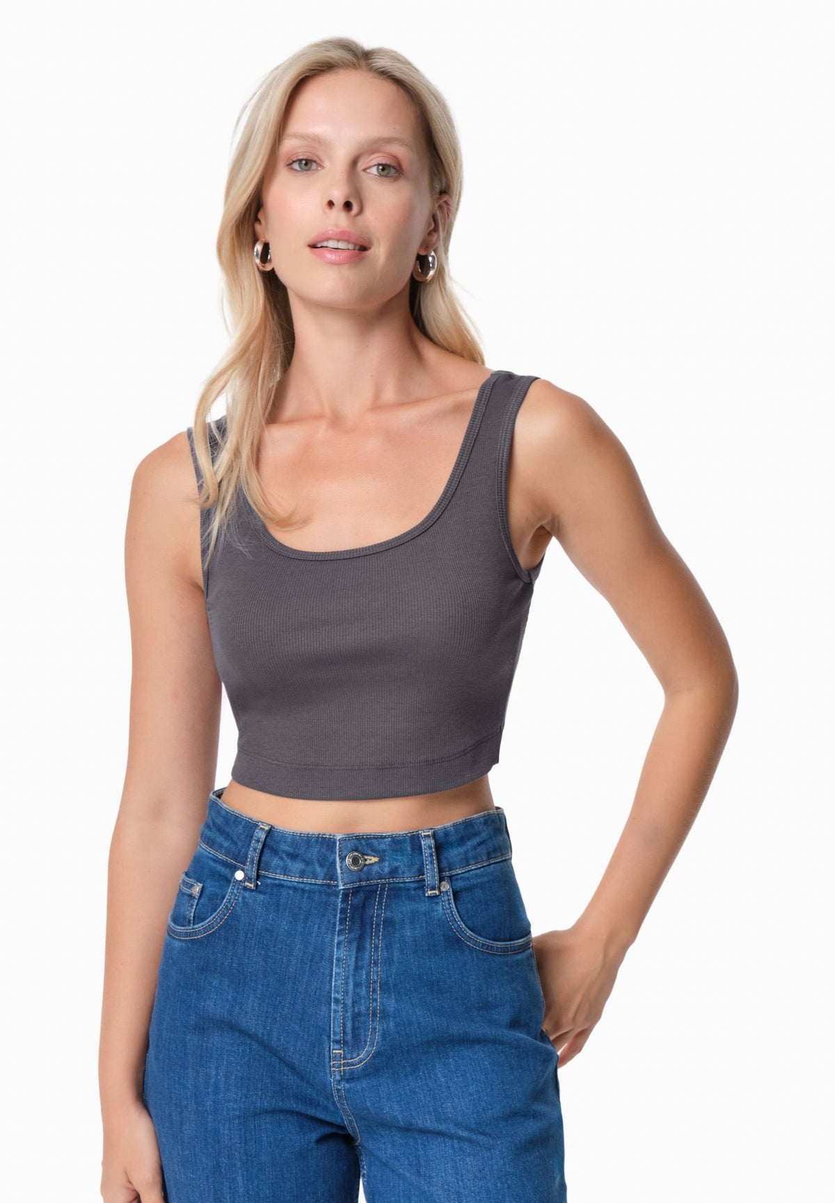 IRISS Damen Ripp-Crop-Top TENCEL™ Modal und Bio-Baumwolle – Shadow