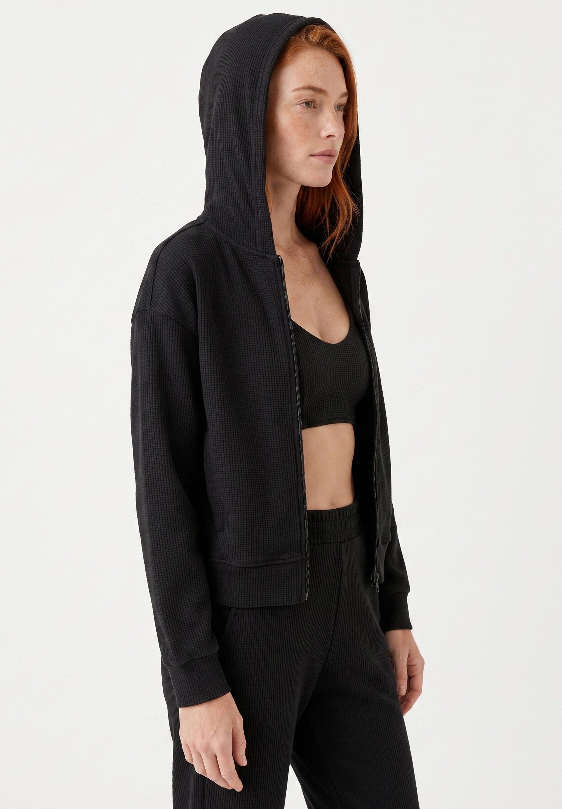 JENNIFER | Waffel-Hoodiejacke aus Bio-Baumwolle & recyceltem Polyester