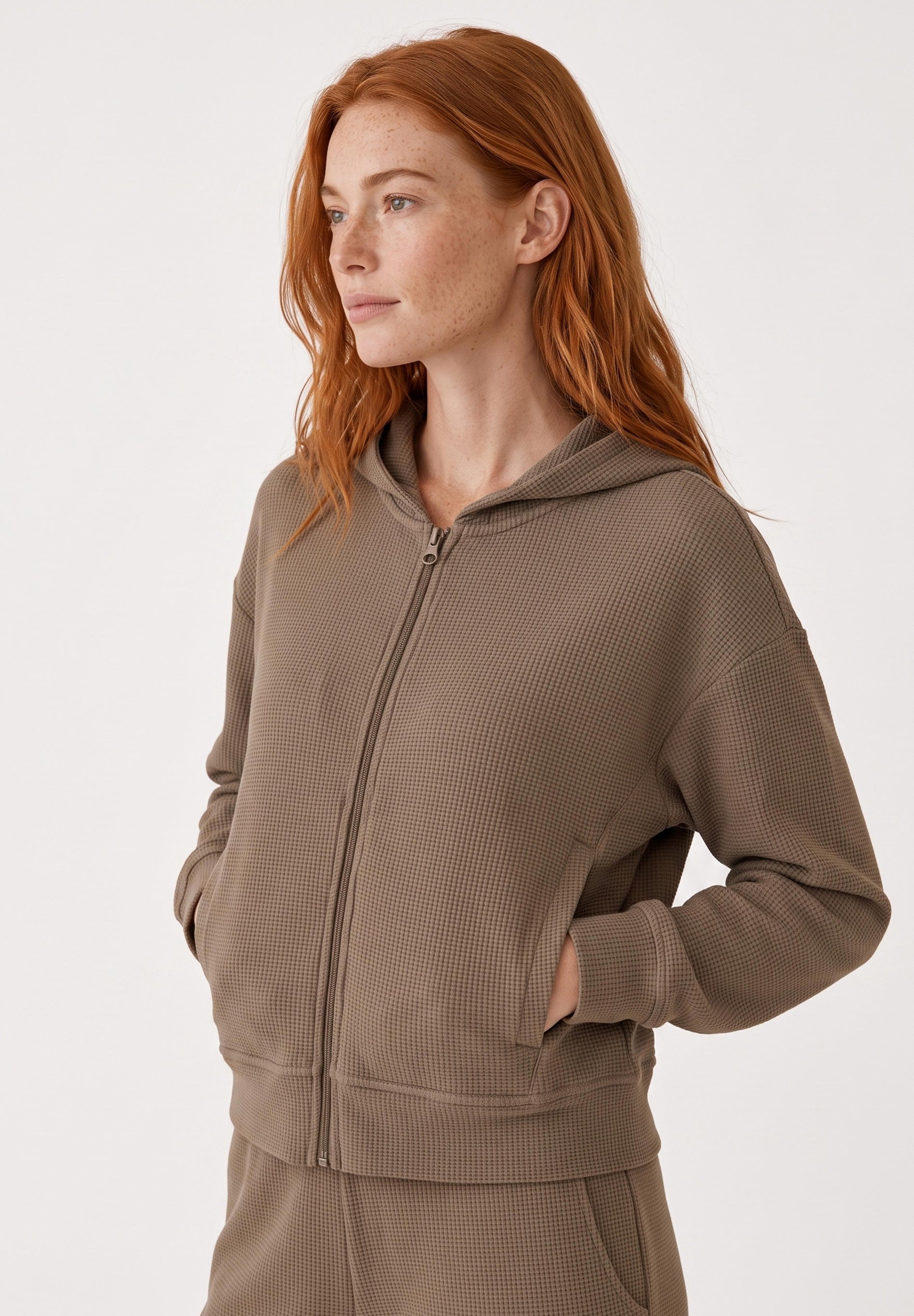 JENNIFER | Waffel-Hoodiejacke aus Bio-Baumwolle & recyceltem Polyester