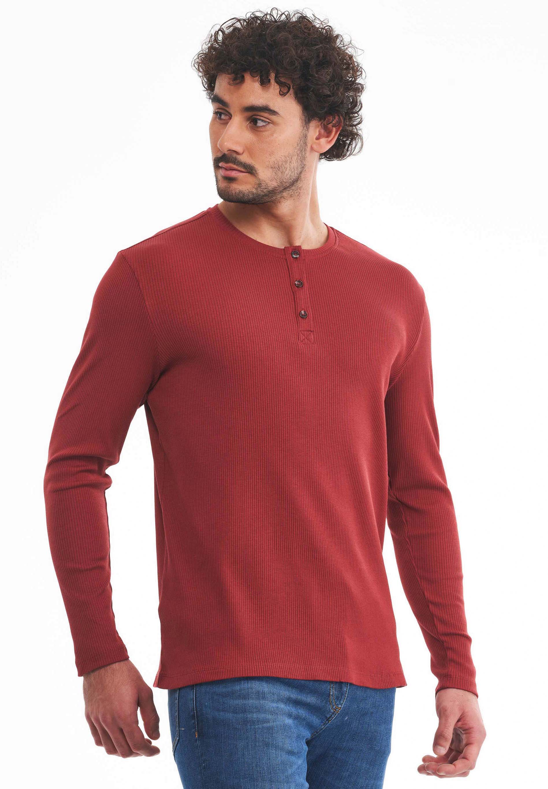 Geripptes Henley Langarmshirt aus Bio-Baumwolle