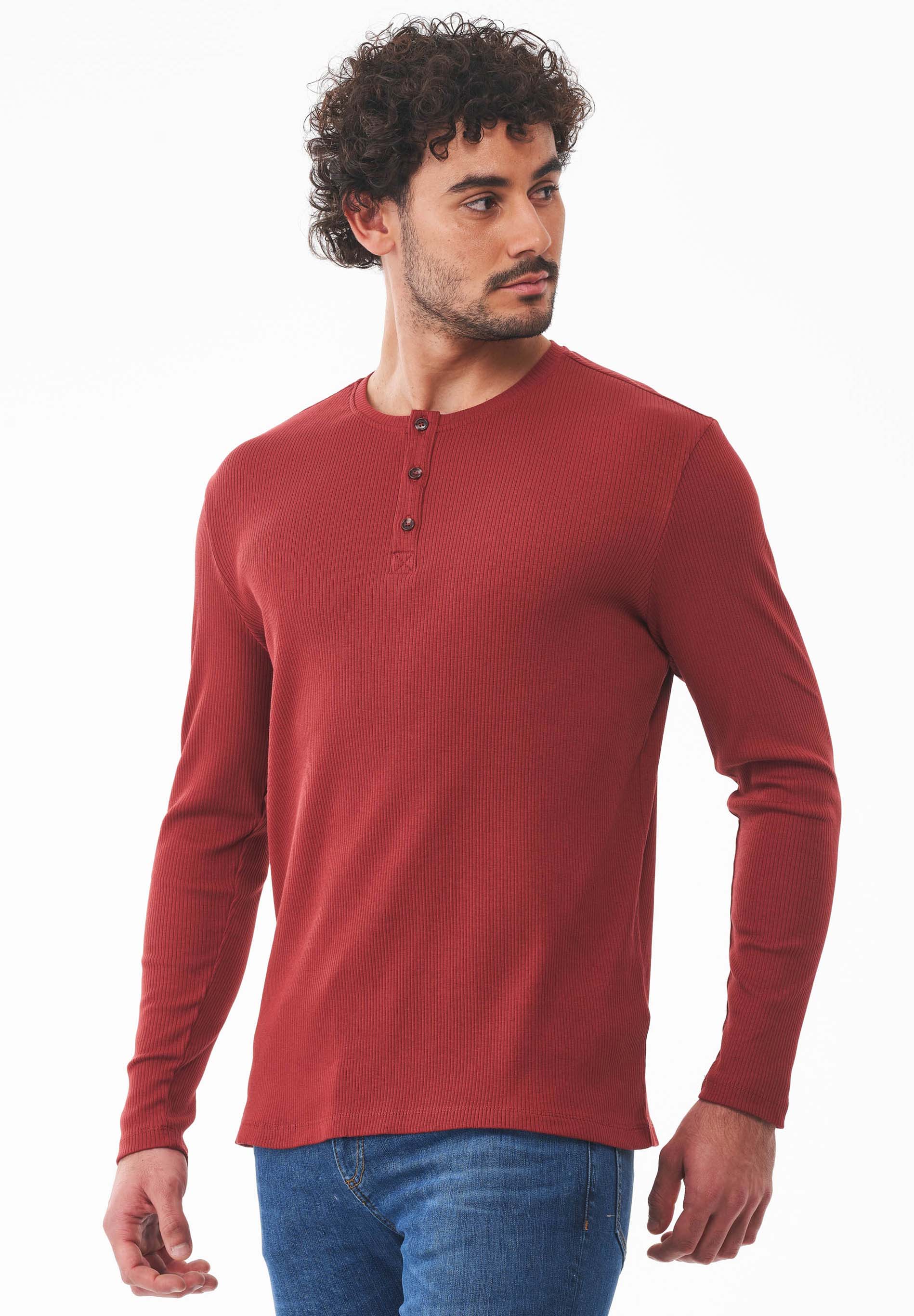 Geripptes Henley Langarmshirt aus Bio-Baumwolle
