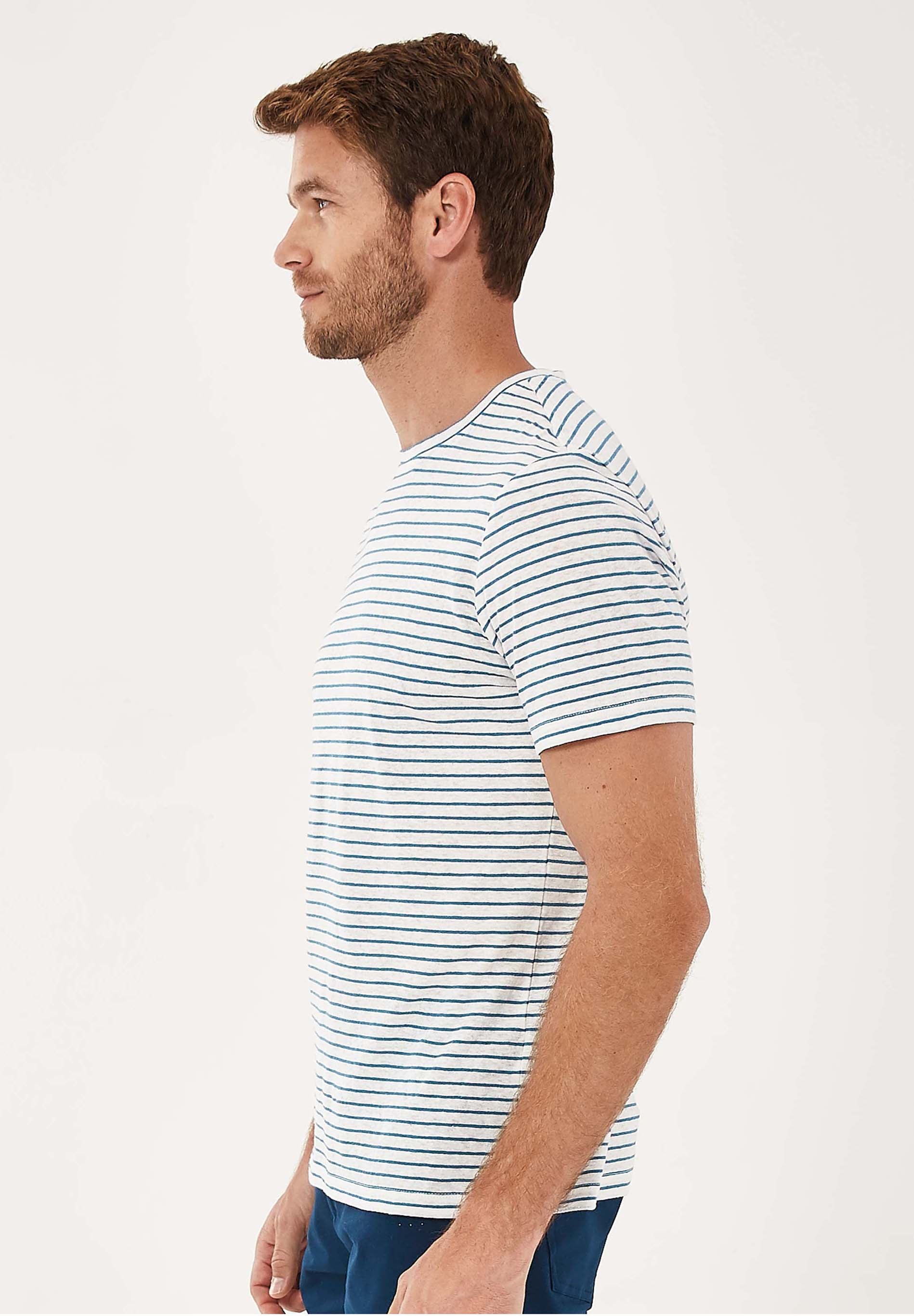 Gestreiftes T-Shirt aus Bio-Baumwolle mit Leinen