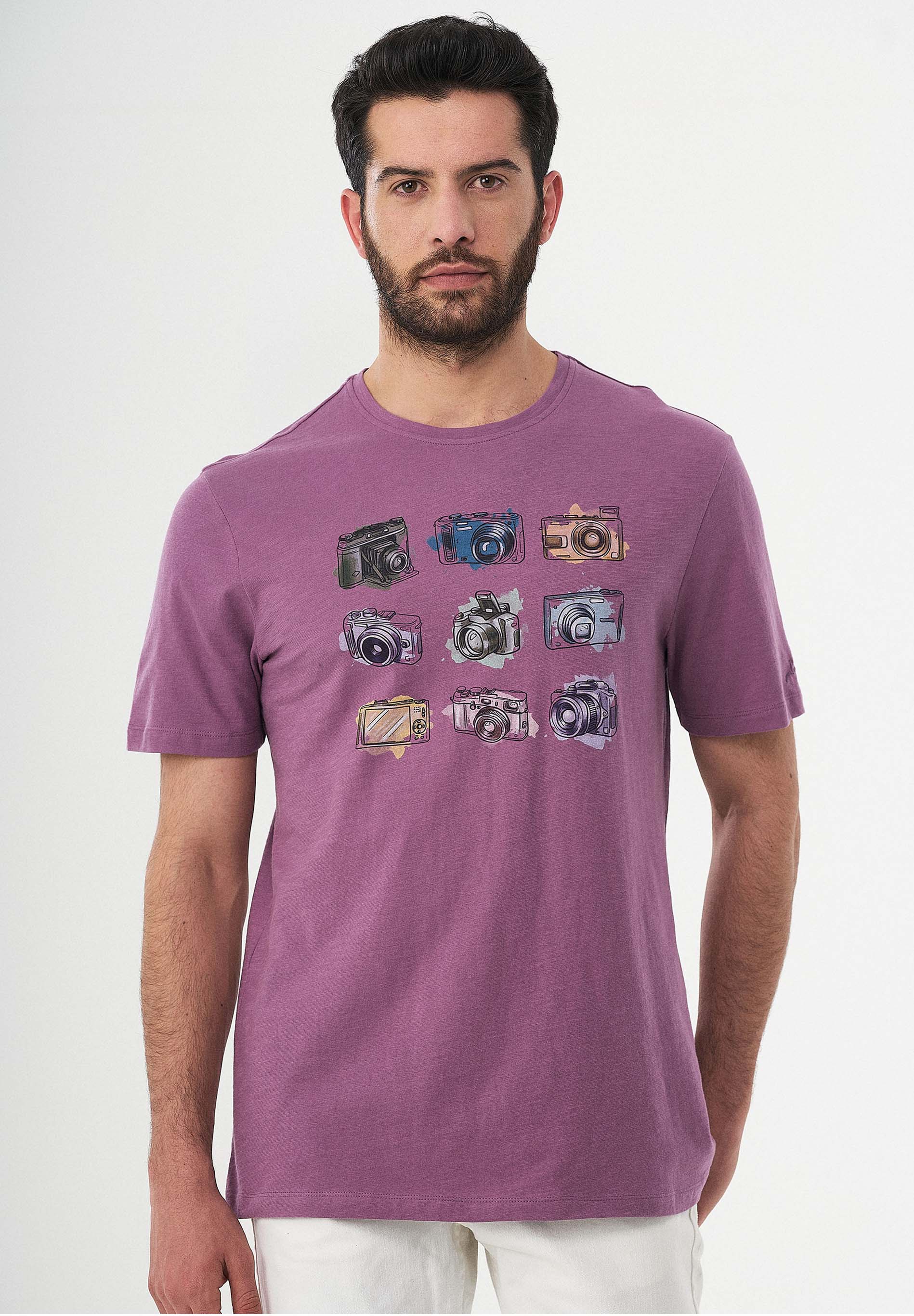 T-Shirt aus Bio-Baumwolle mit Kamera-Print