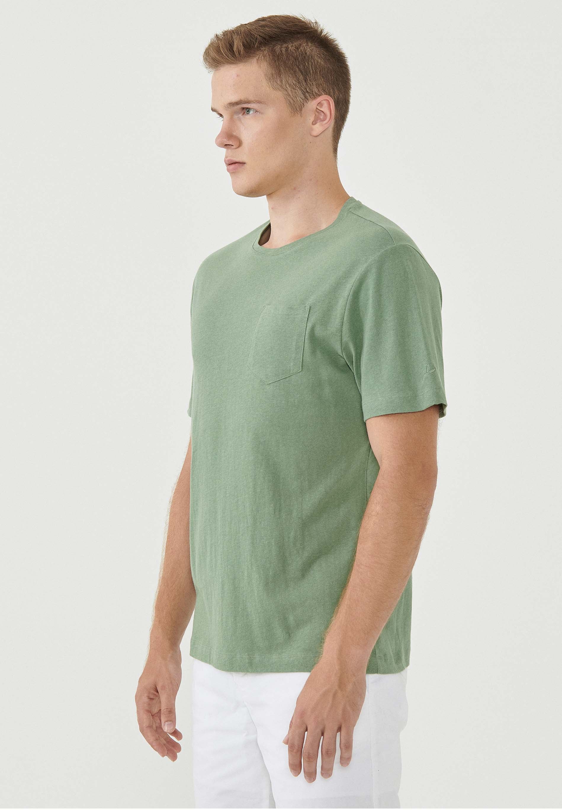 T-Shirt aus Bio-Baumwolle und Leinen mit Brusttasche