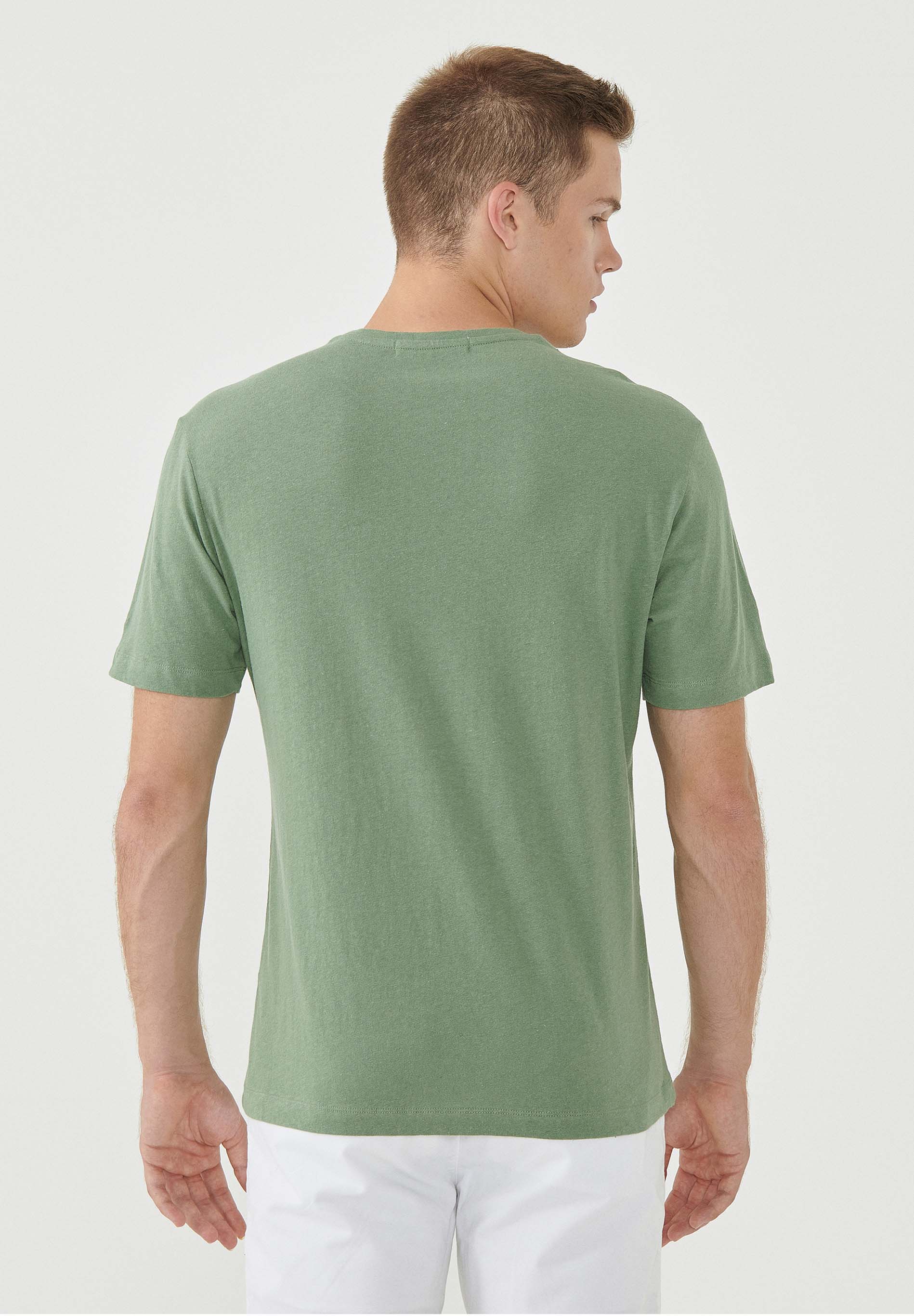 T-Shirt aus Bio-Baumwolle und Leinen mit Brusttasche