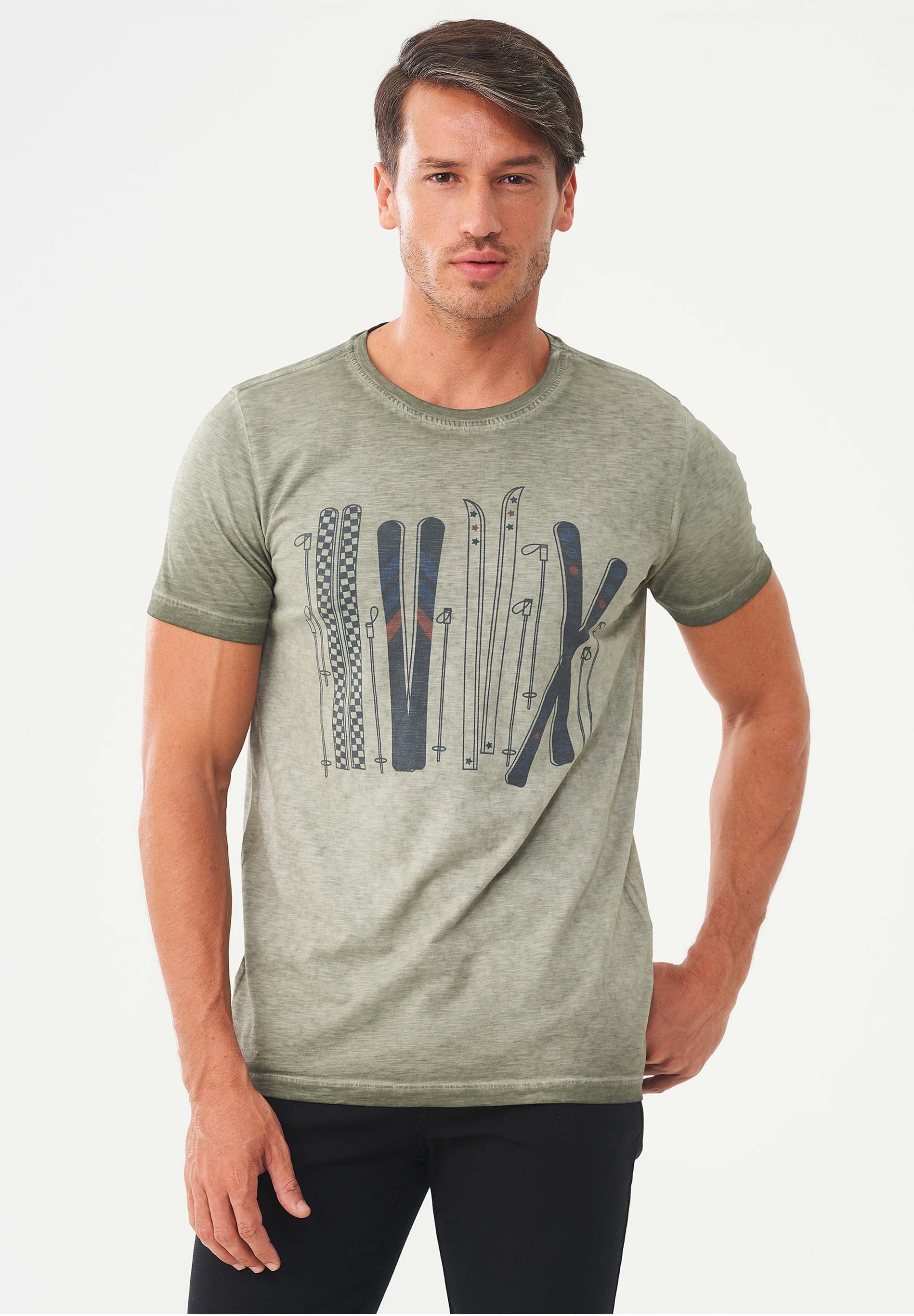 Garment Dyed T-Shirt aus Bio-Baumwolle mit Print