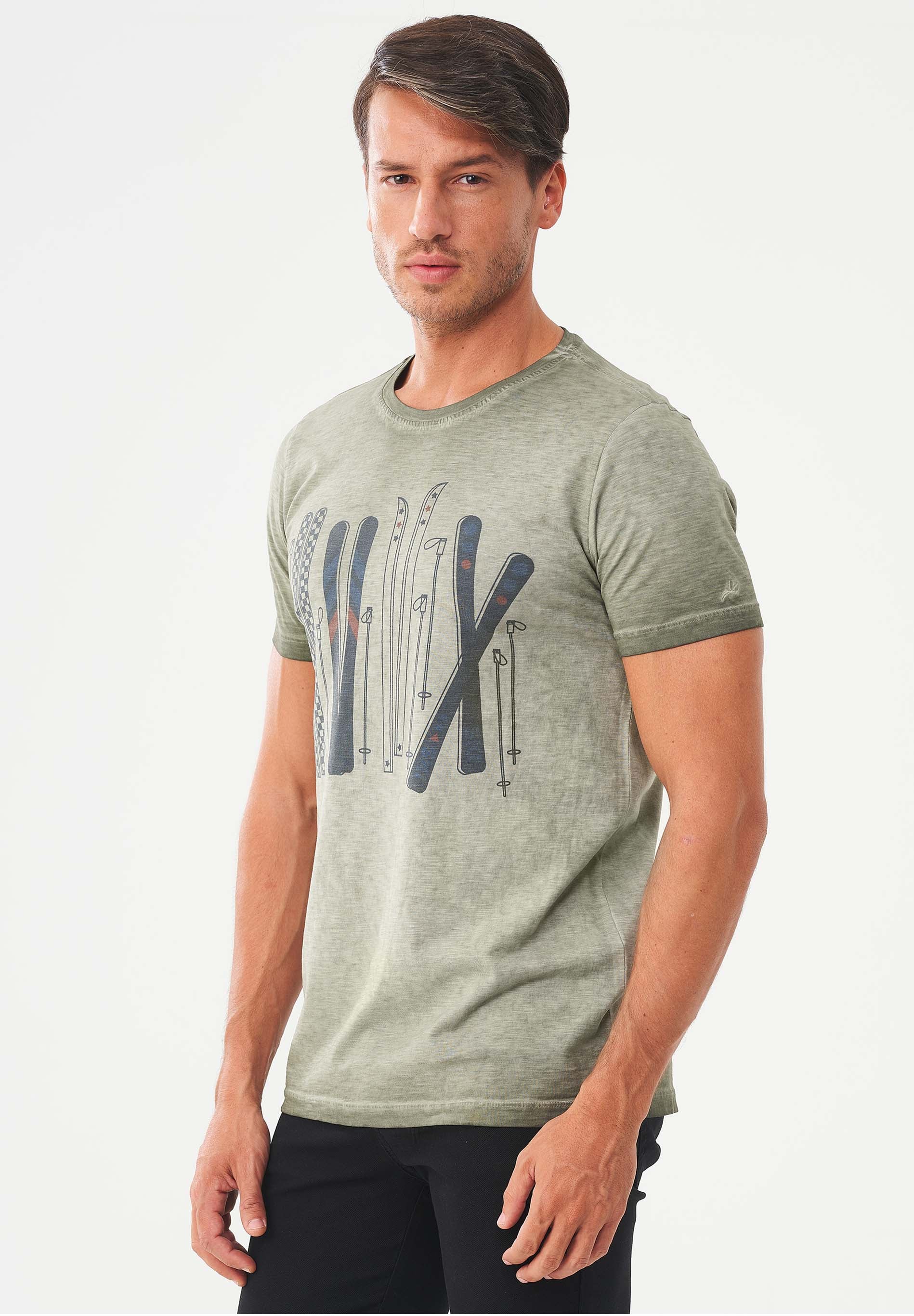 Garment Dyed T-Shirt aus Bio-Baumwolle mit Print