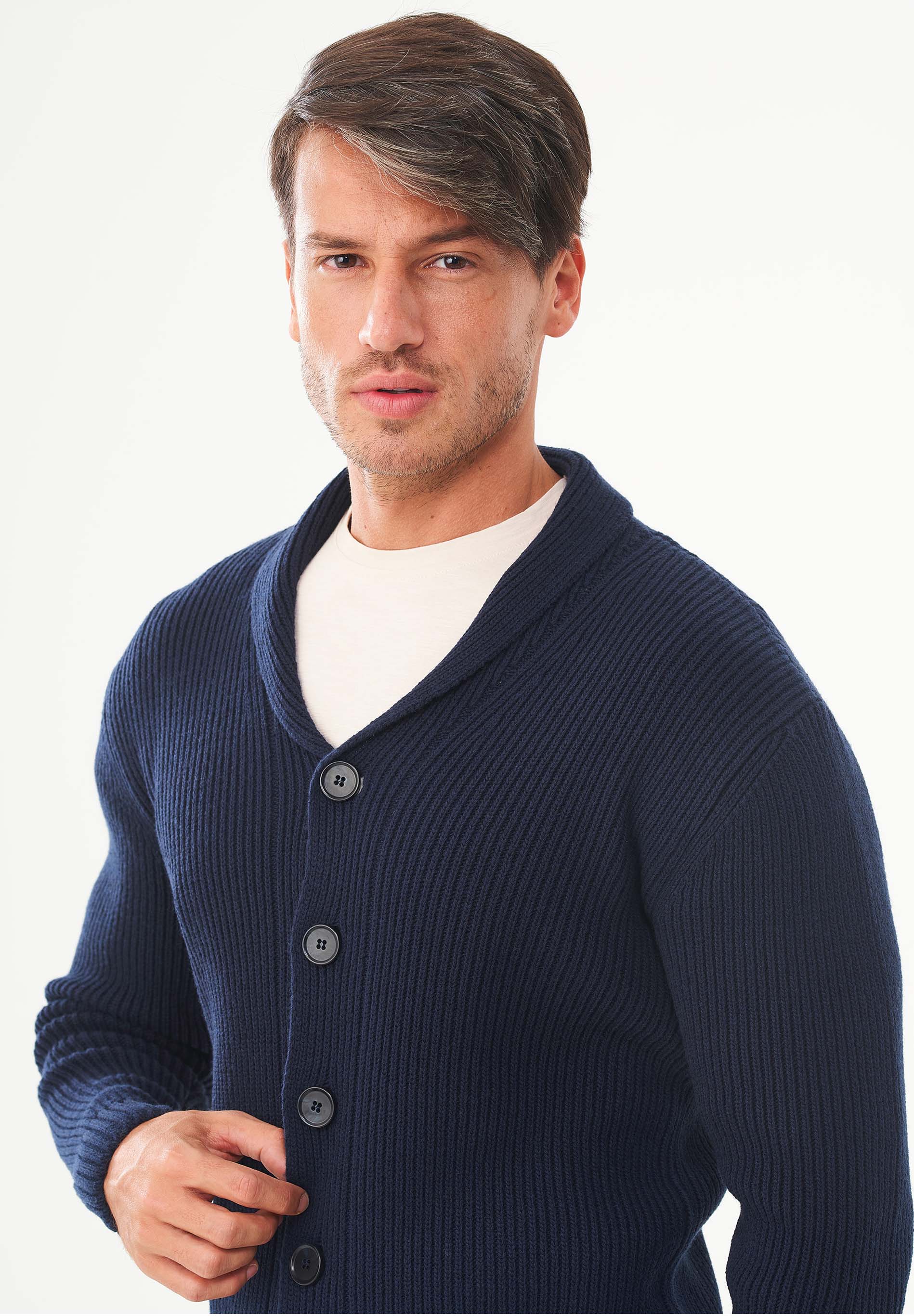 Cardigan aus Bio-Merinowolle und Bio-Baumwolle