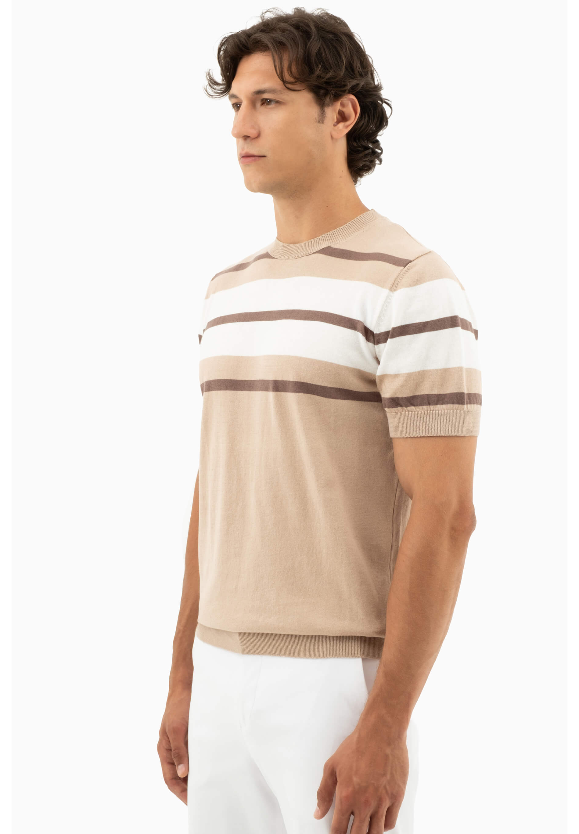 Feinstrick-T-Shirt aus Bio-Baumwolle mit Streifen