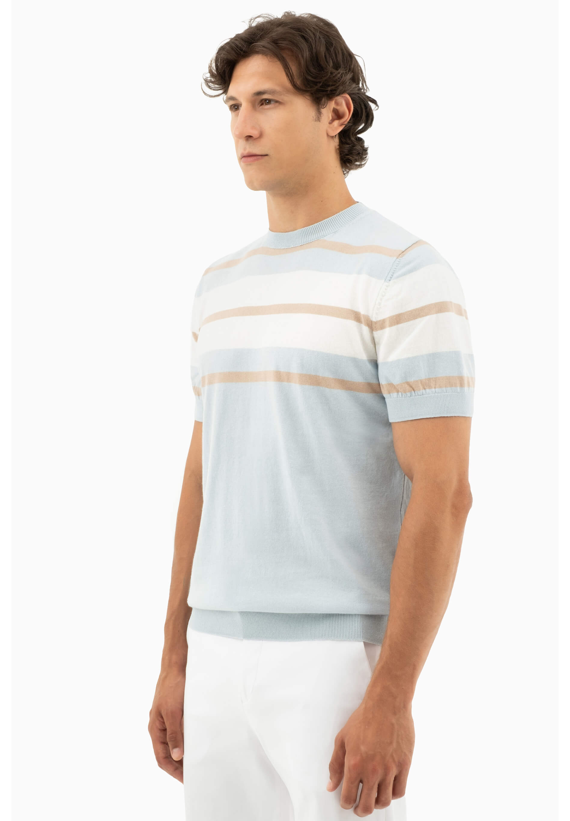 Feinstrick-T-Shirt aus Bio-Baumwolle mit Streifen