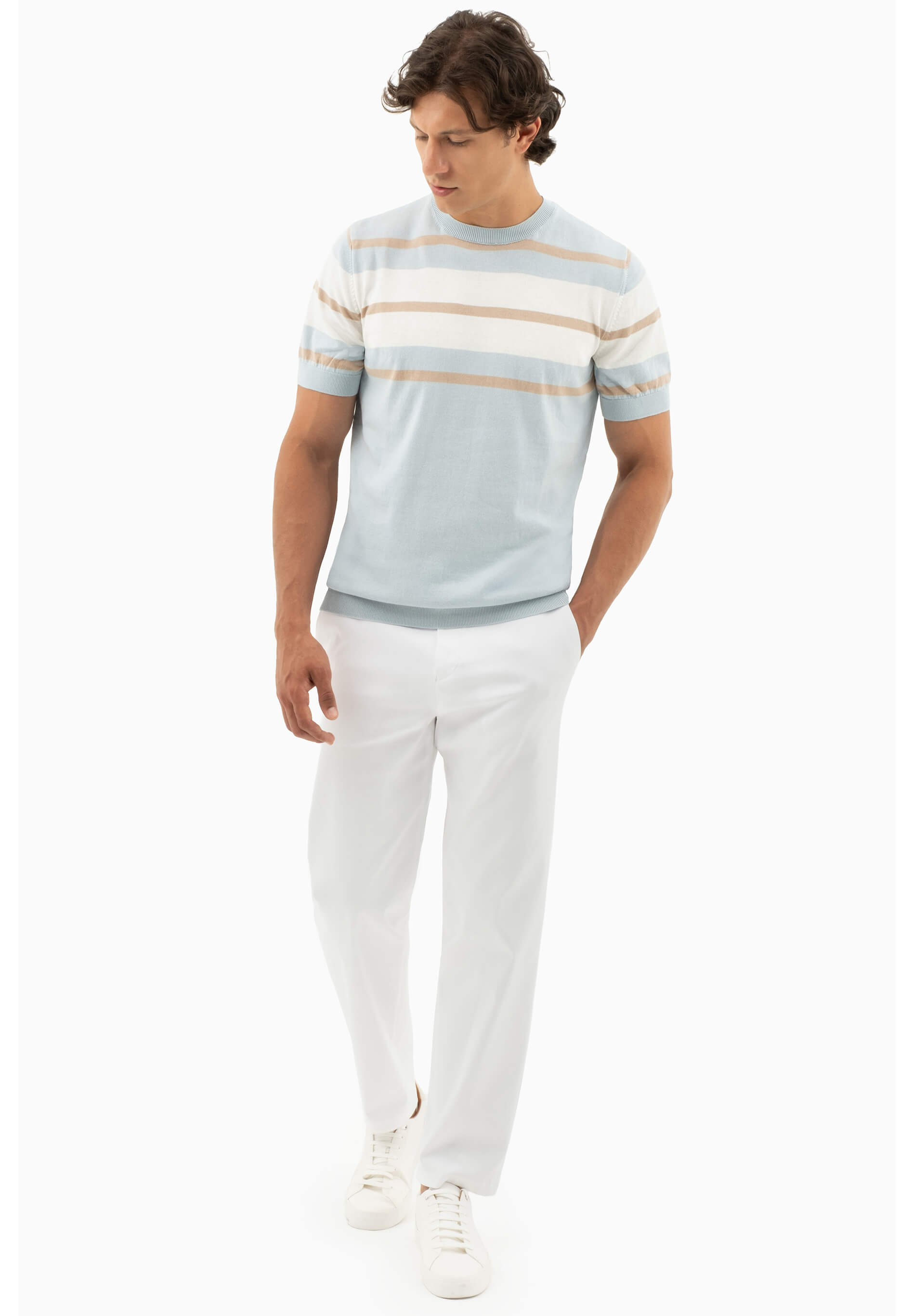 Feinstrick-T-Shirt aus Bio-Baumwolle mit Streifen