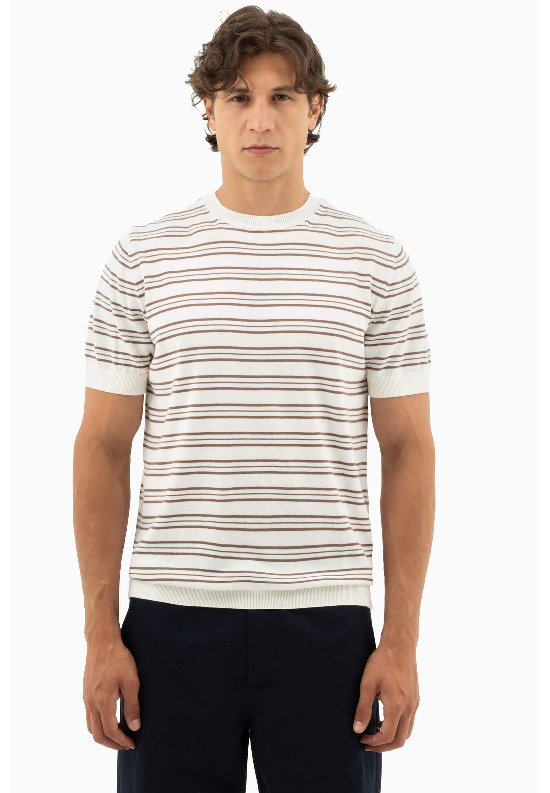 Feinstrick-T-Shirt aus Bio-Baumwolle mit Streifen