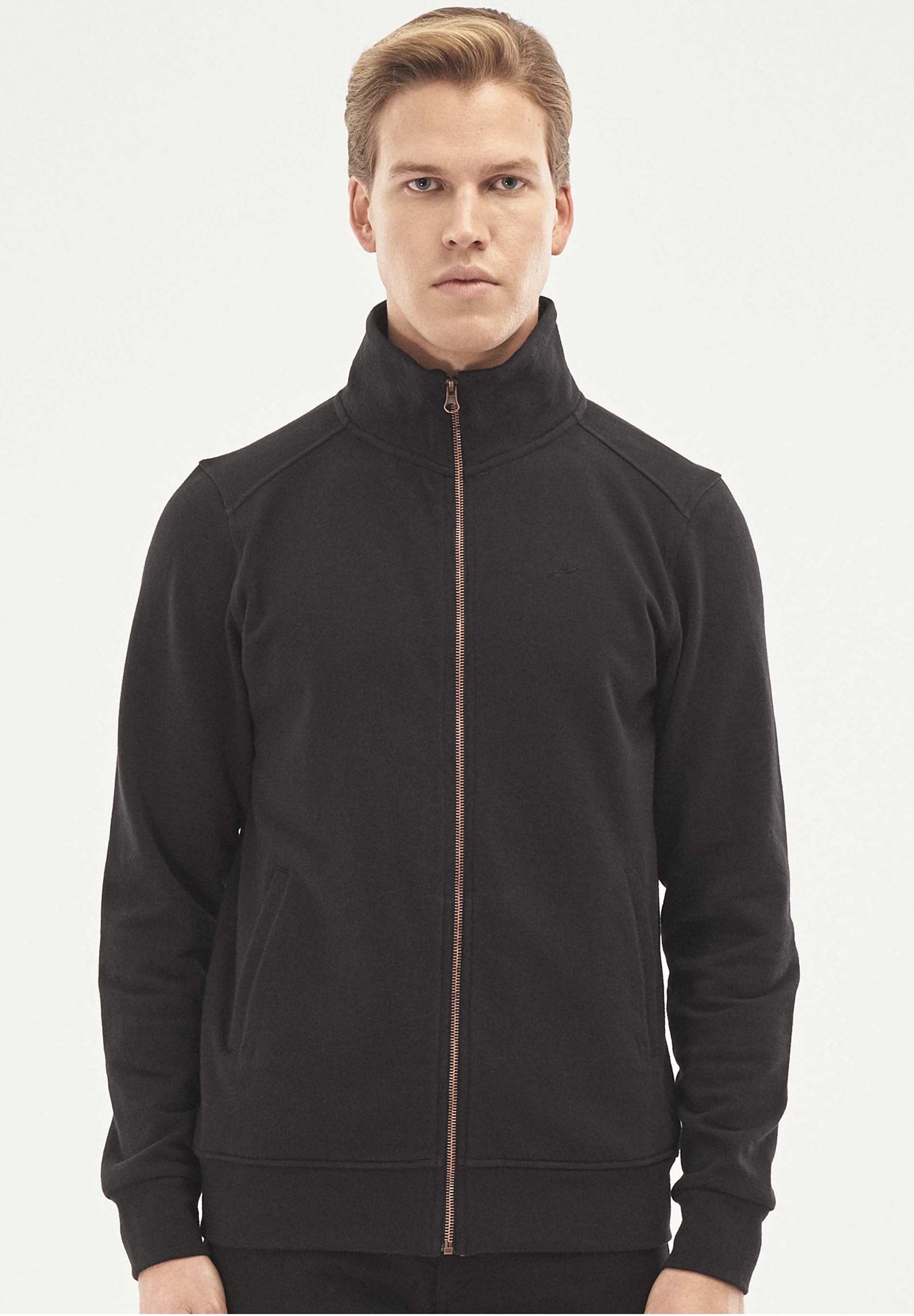 Sweatjacke aus Bio-Baumwolle mit Stehkragen
