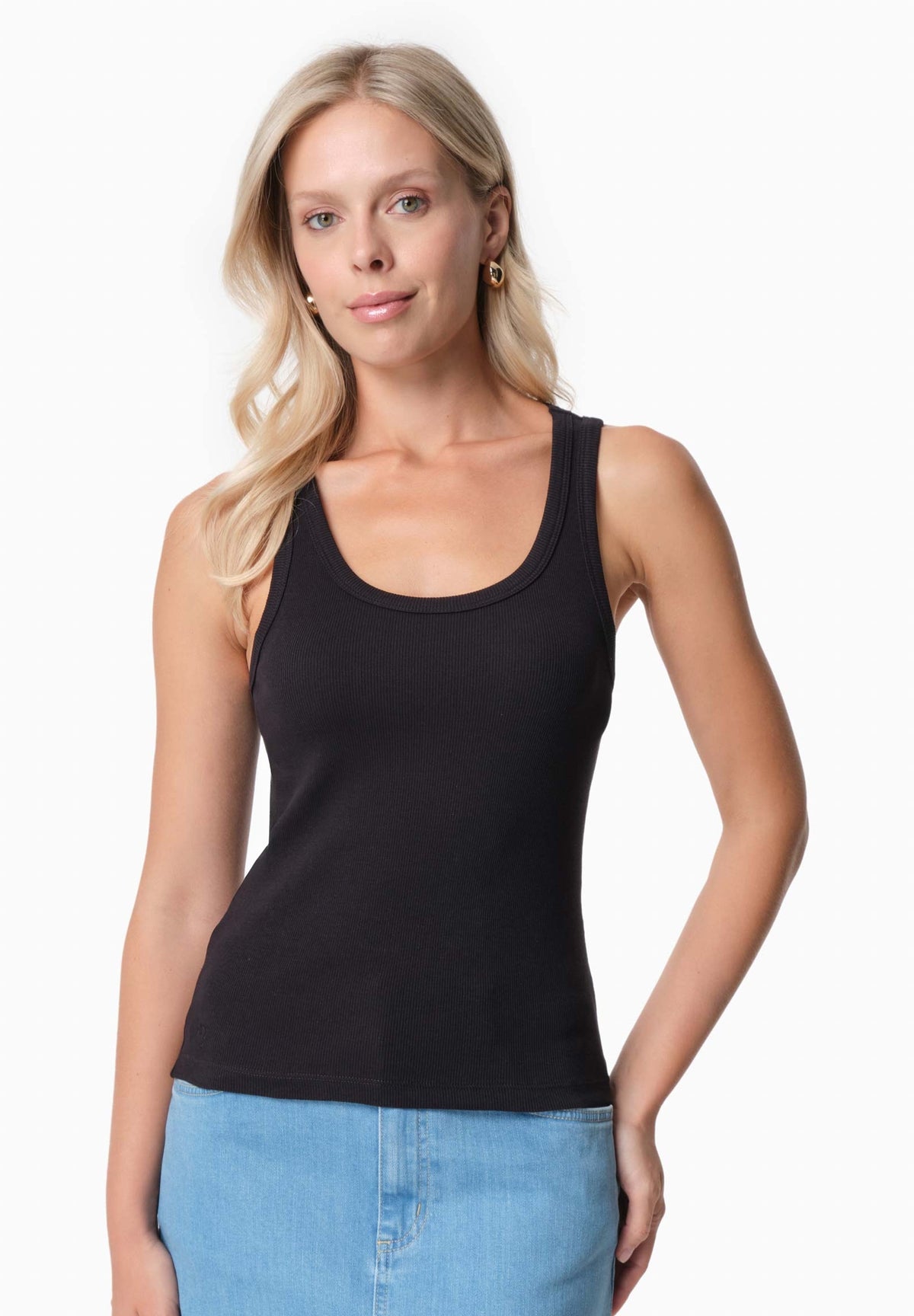 SOFFIA Damen Rib Top Bio-Baumwolle – Black