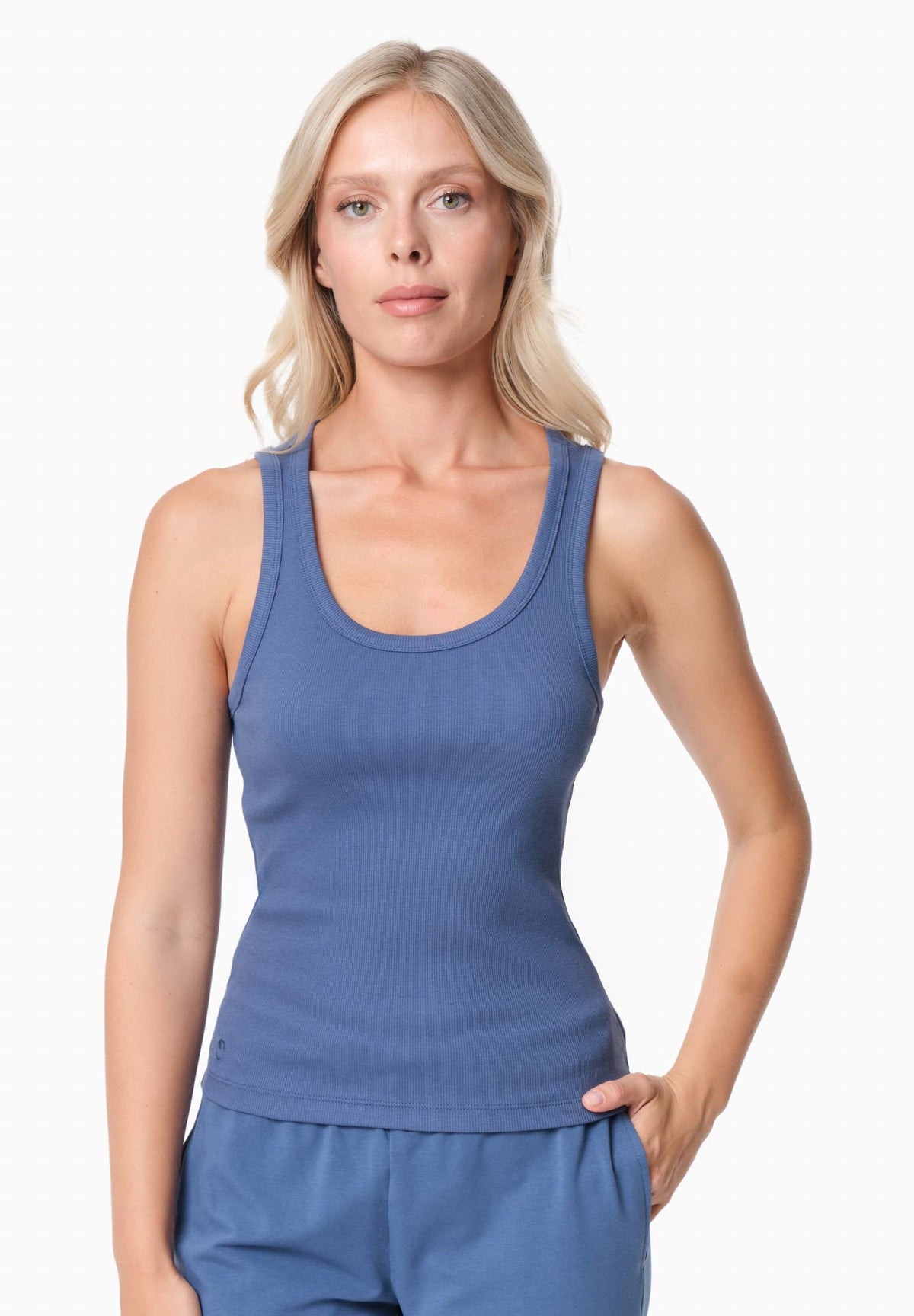 SOFFIA Damen Rib Top Bio-Baumwolle – Light Navy