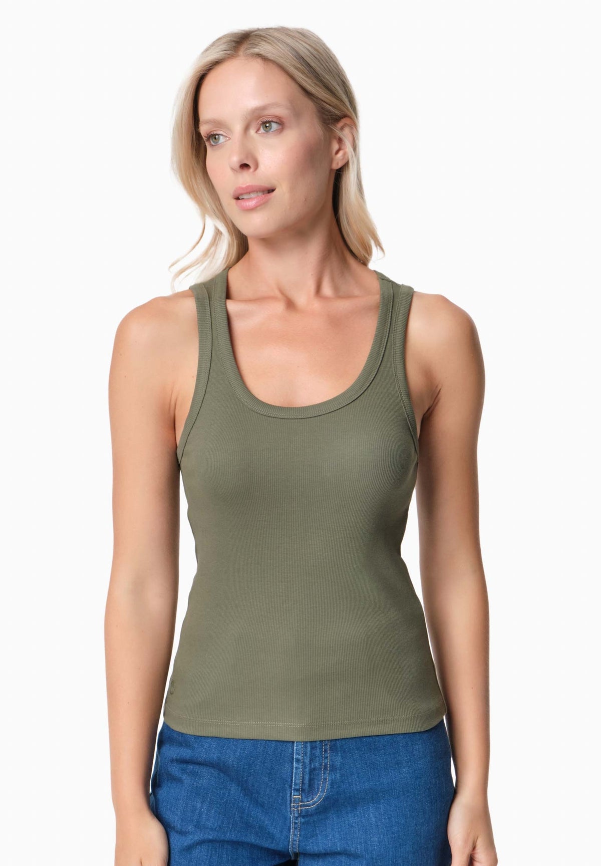 SOFFIA Damen Rib Top Bio-Baumwolle – Olive