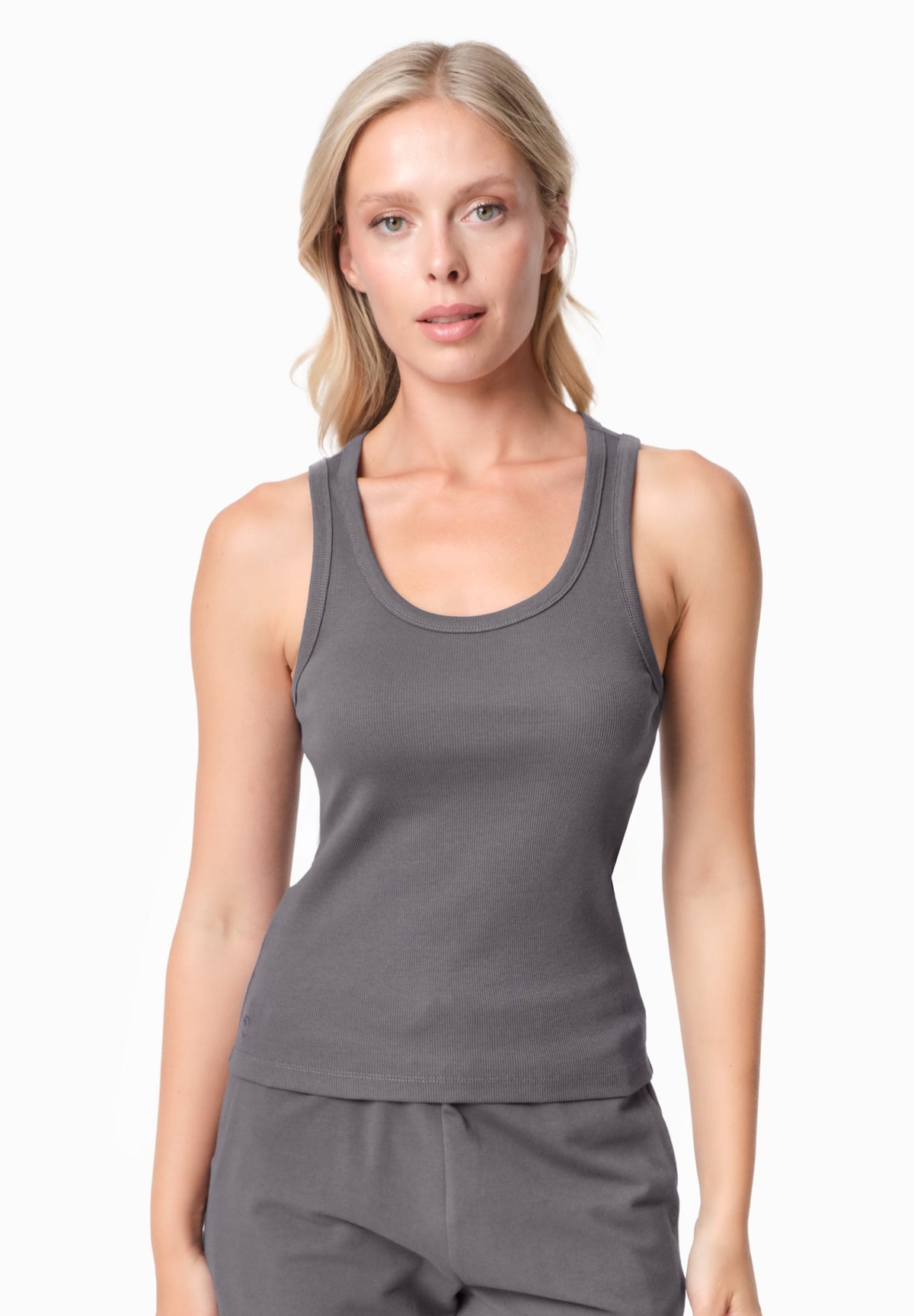 SOFFIA Damen Rib Top Bio-Baumwolle – Shadow