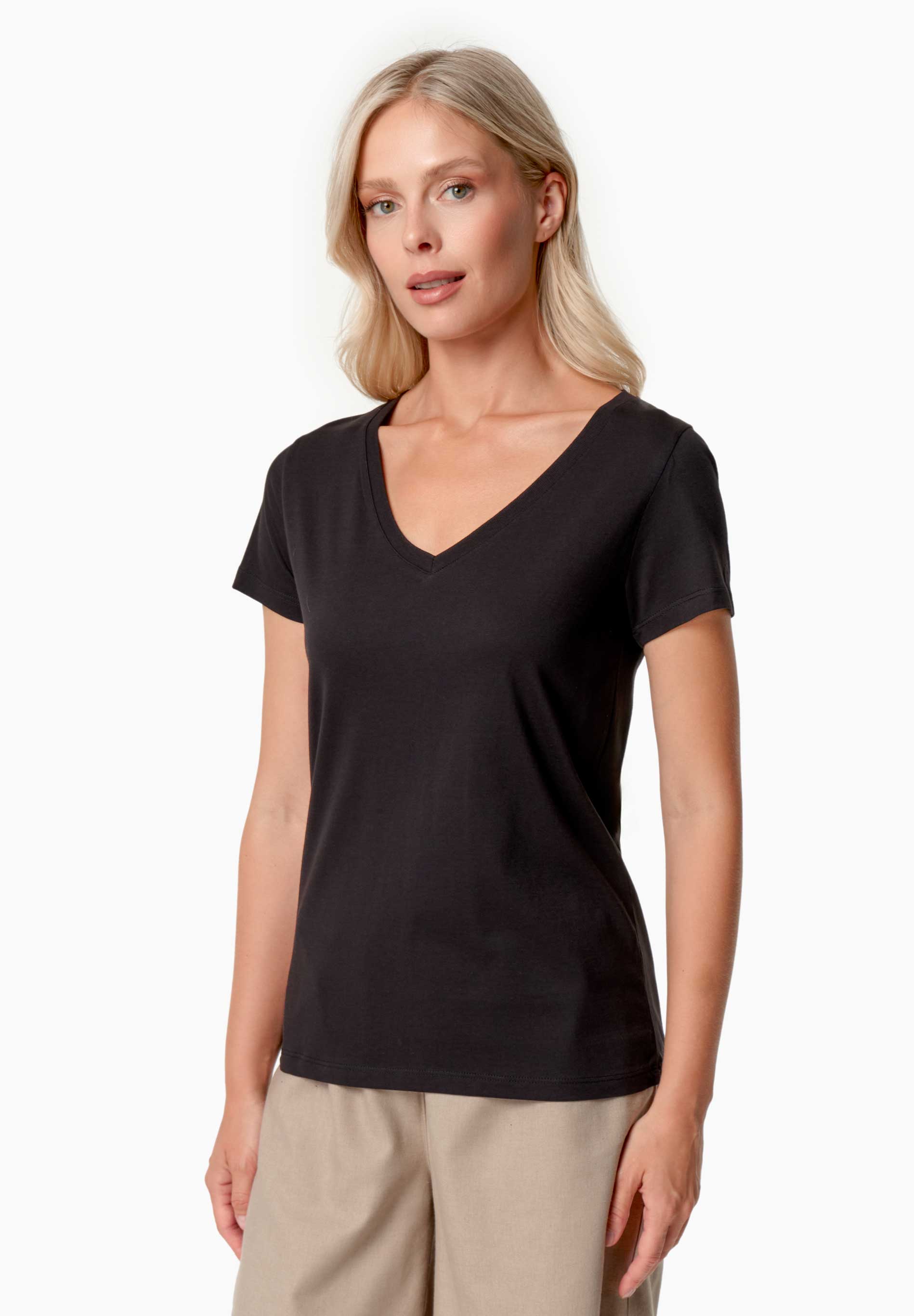 TAMARRA | T-Shirt aus TENCEL™ Modal und Bio-Baumwolle mit V-Ausschnitt