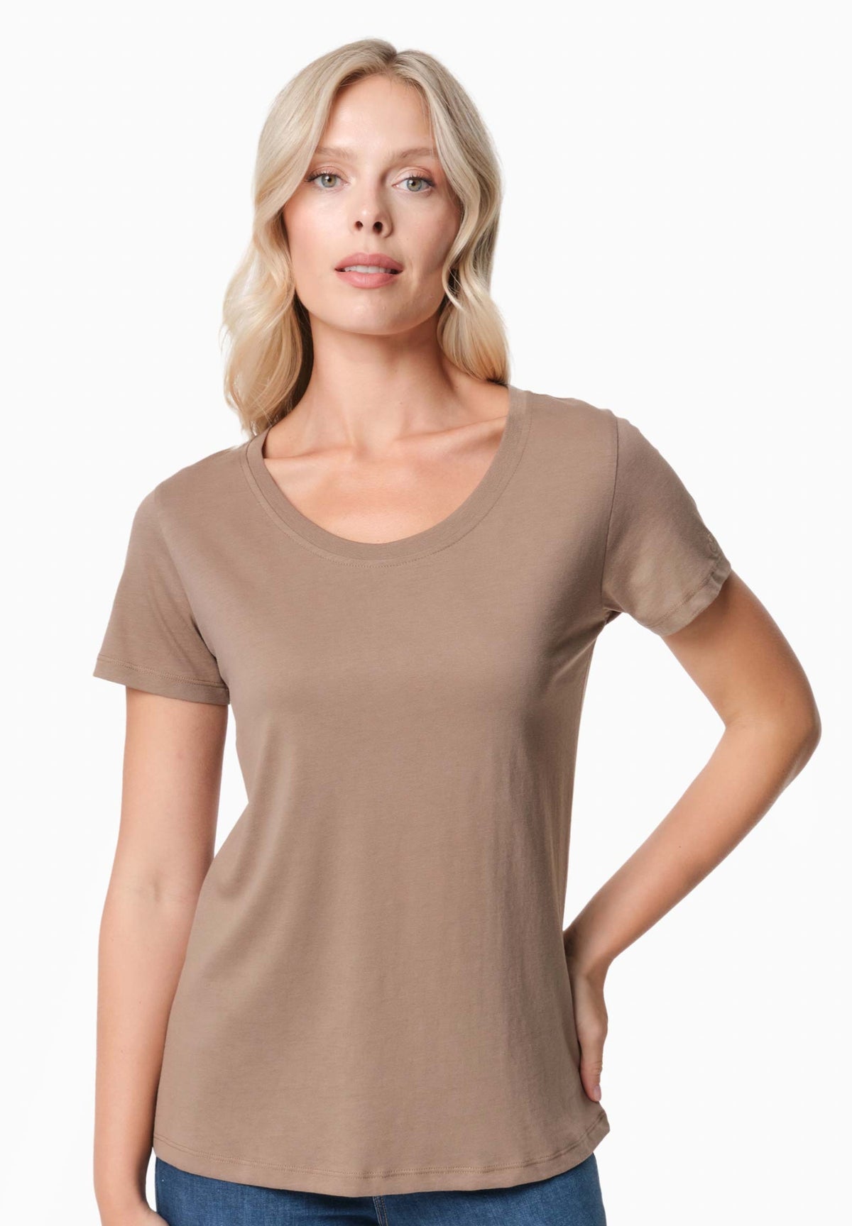 TIJEEN Damen T-Shirt TENCEL™ Modal und Bio-Baumwolle – Gravel
