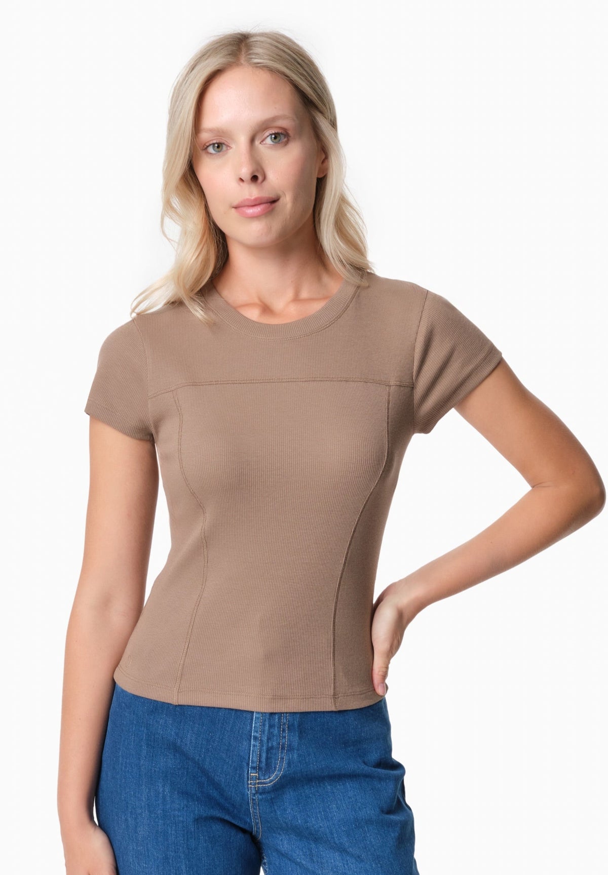 TILLDA Damen Rib T-Shirt TENCEL™ Modal und Bio-Baumwolle – Gravel