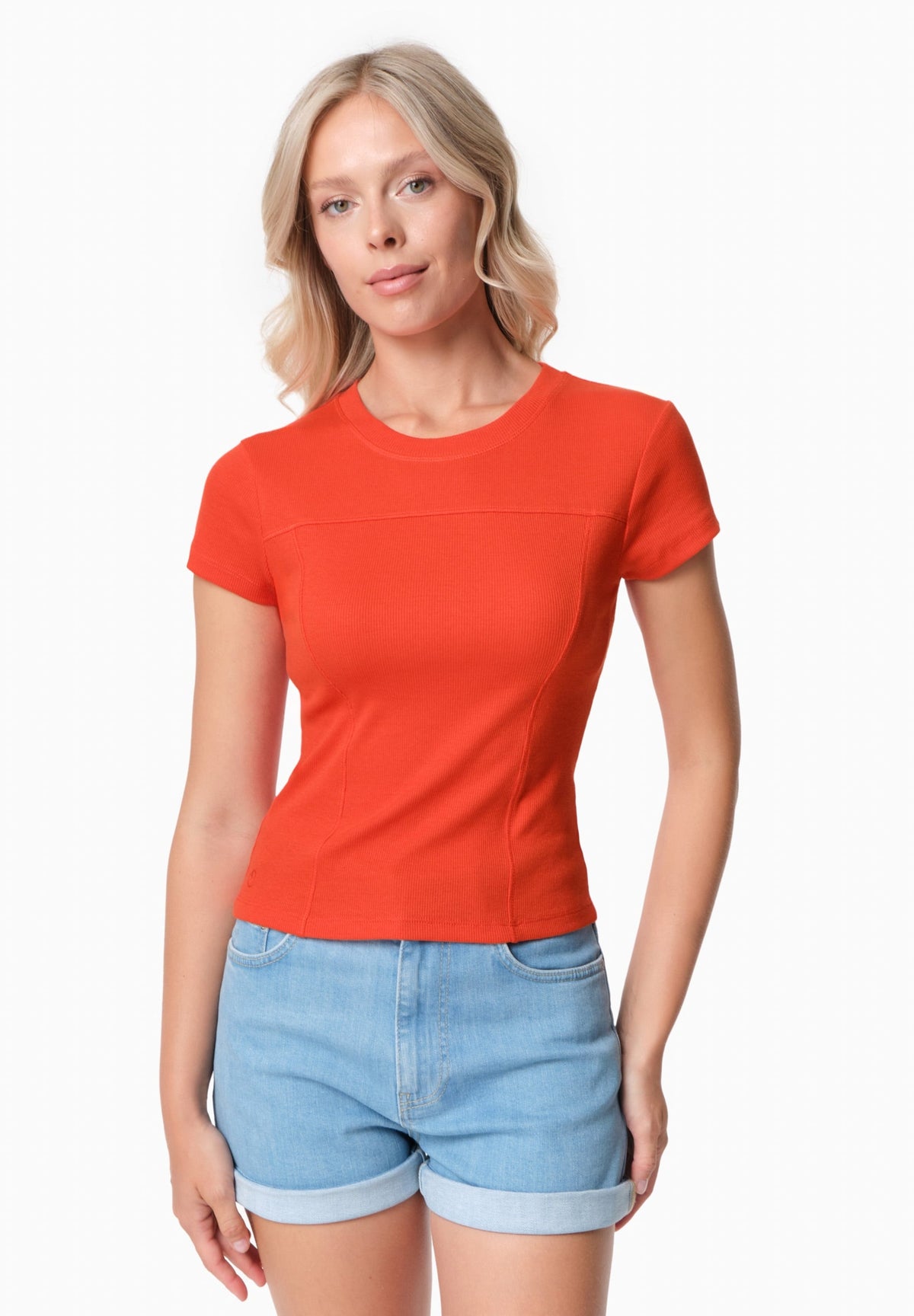 TILLDA Damen Rib T-Shirt TENCEL™ Modal und Bio-Baumwolle – Red Hot