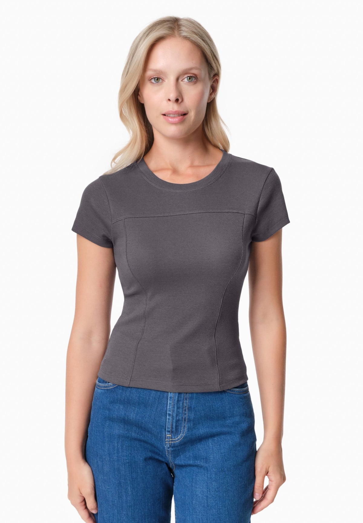 TILLDA Damen Rib T-Shirt TENCEL™ Modal und Bio-Baumwolle – Shadow