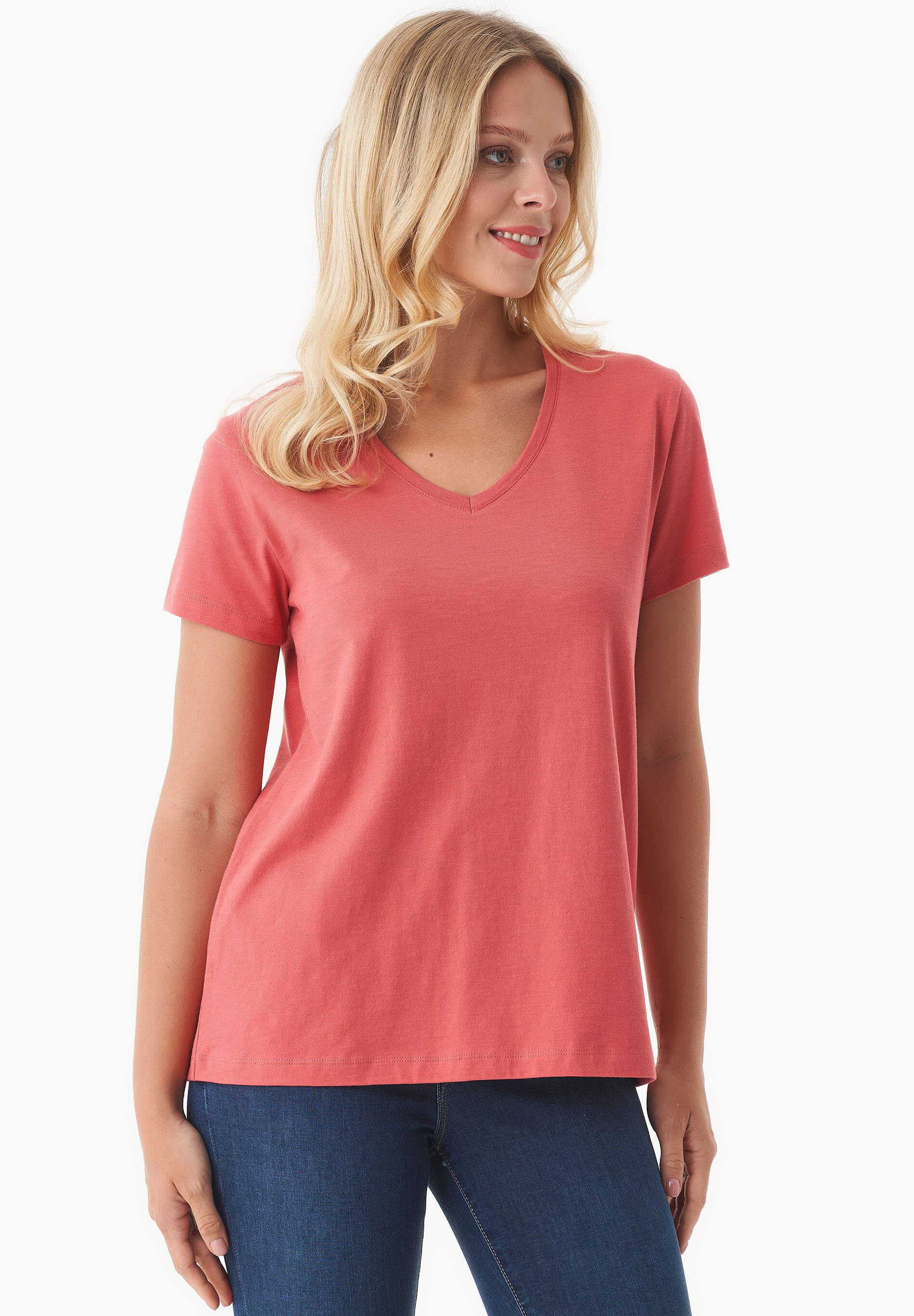Basic T-Shirt aus Bio-Baumwolle mit V-Ausschnitt