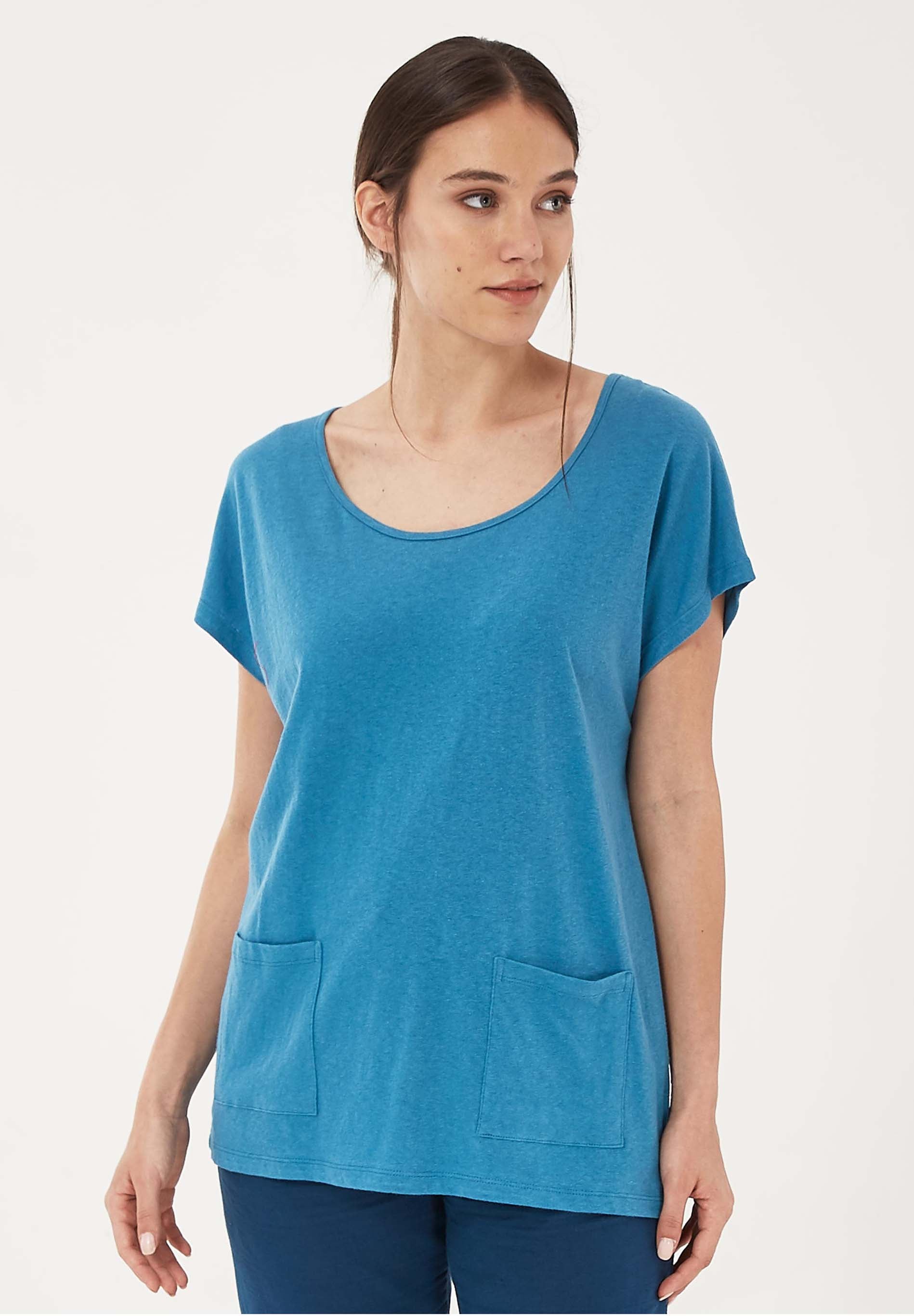 T-Shirt aus Bio-Baumwolle und Leinen mit Taschen