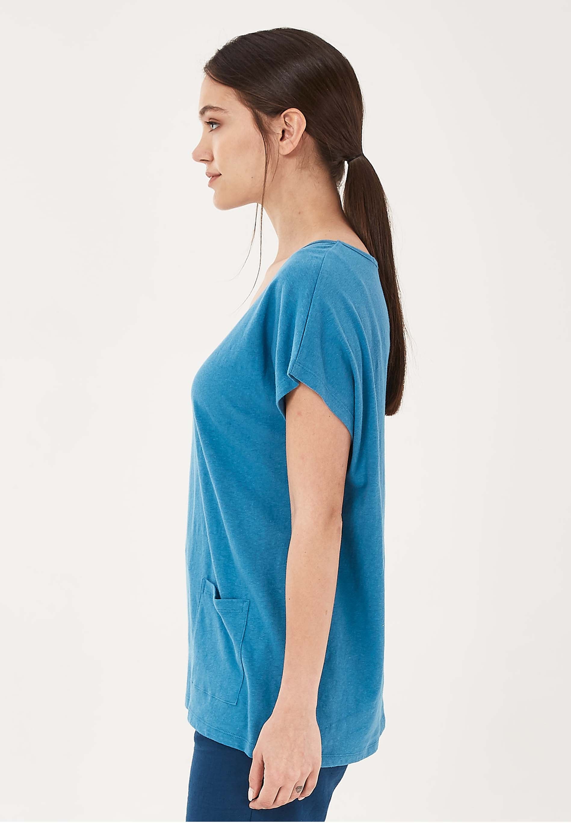 T-Shirt aus Bio-Baumwolle und Leinen mit Taschen