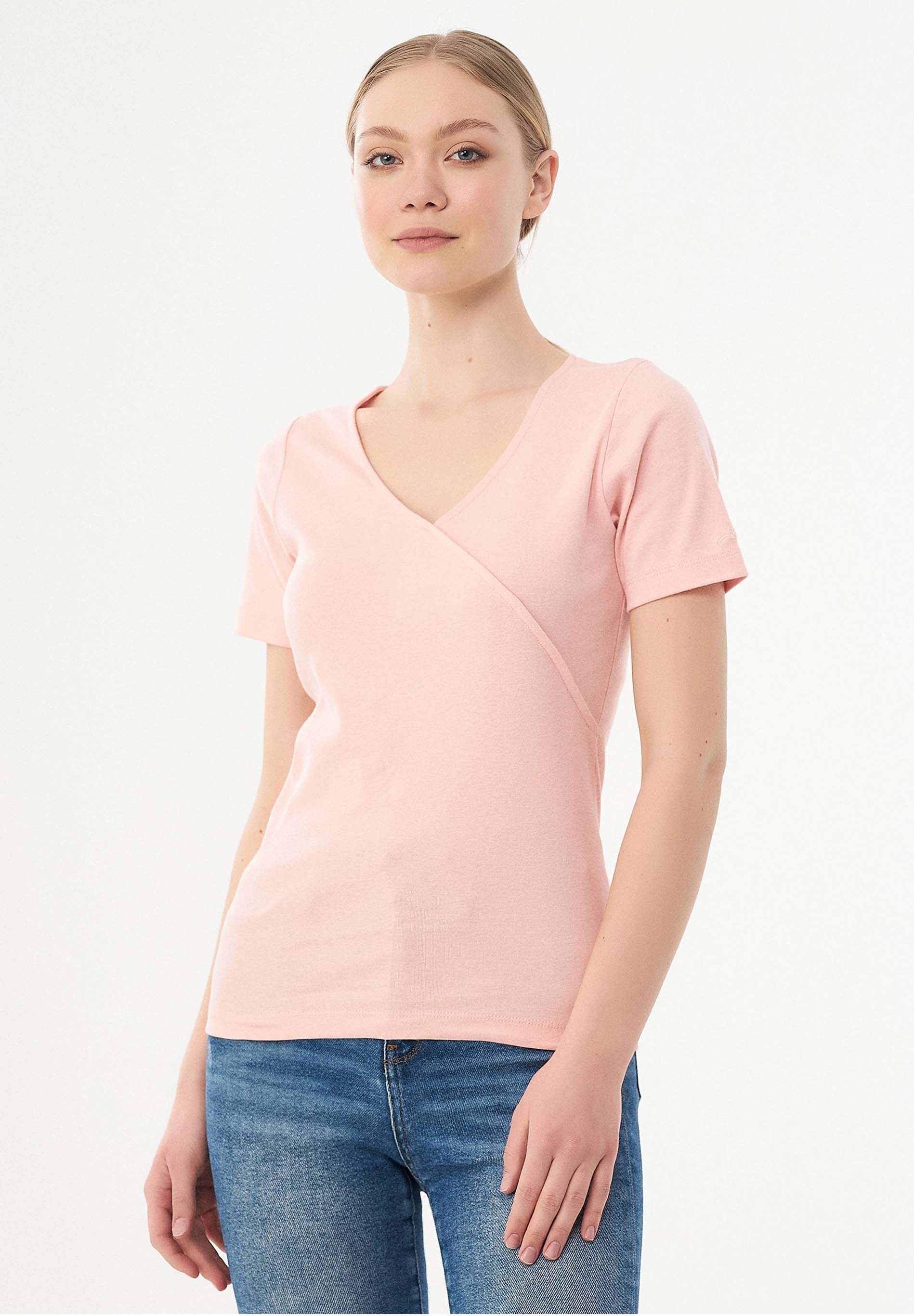 Geripptes T-Shirt aus Bio-Baumwolle mit V-Ausschnitt