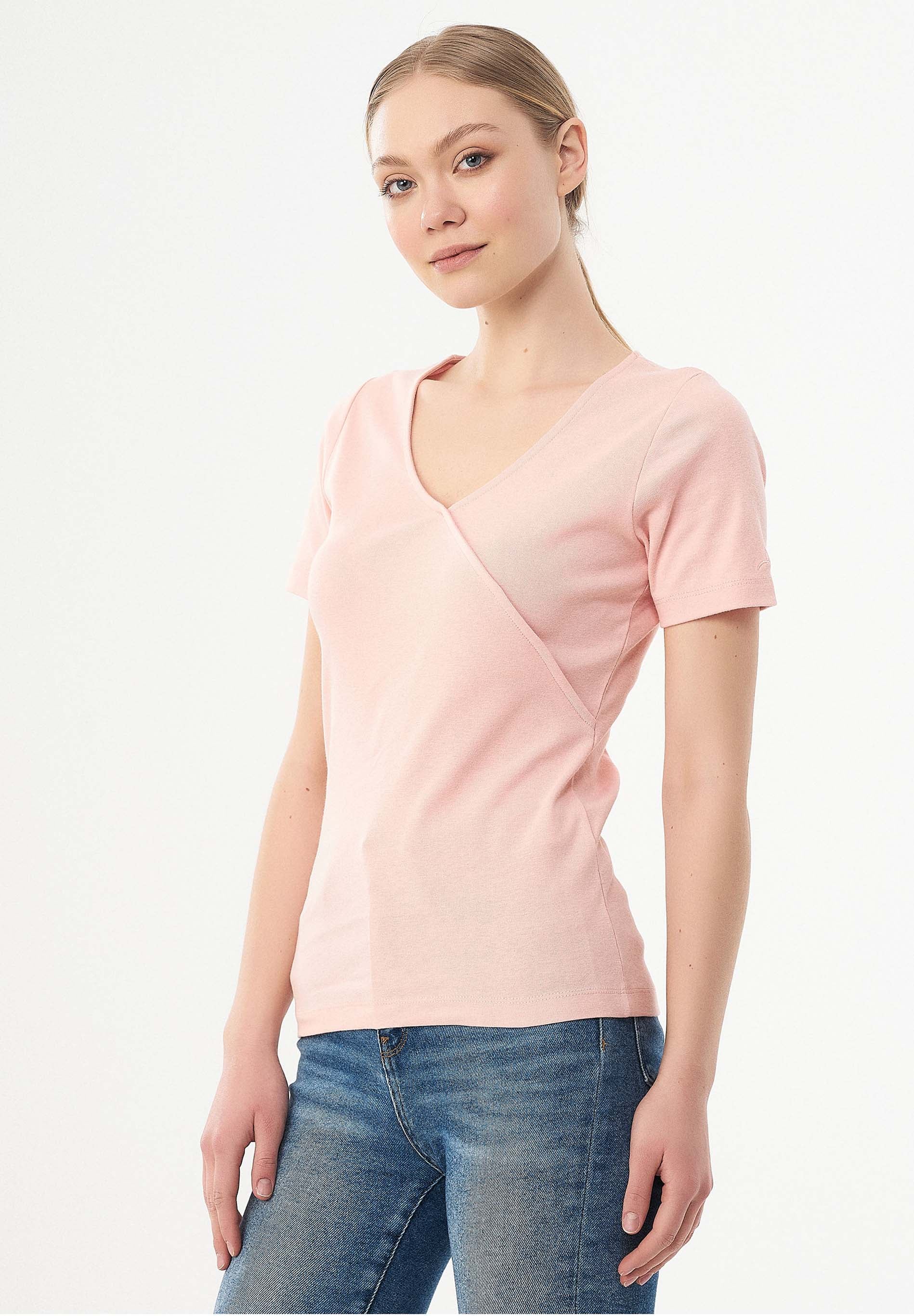 Geripptes T-Shirt aus Bio-Baumwolle mit V-Ausschnitt