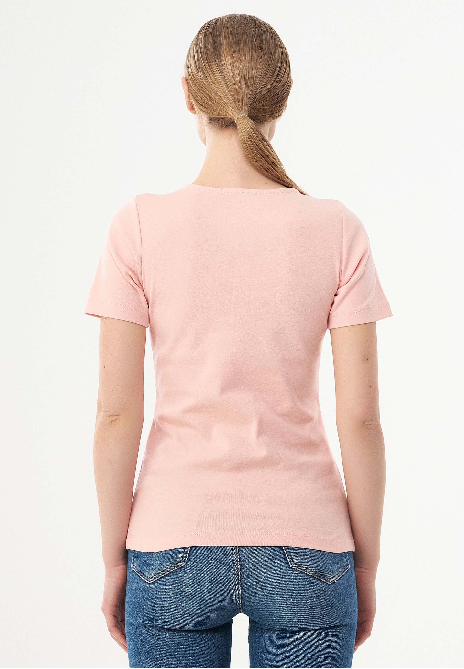 Geripptes T-Shirt aus Bio-Baumwolle mit V-Ausschnitt