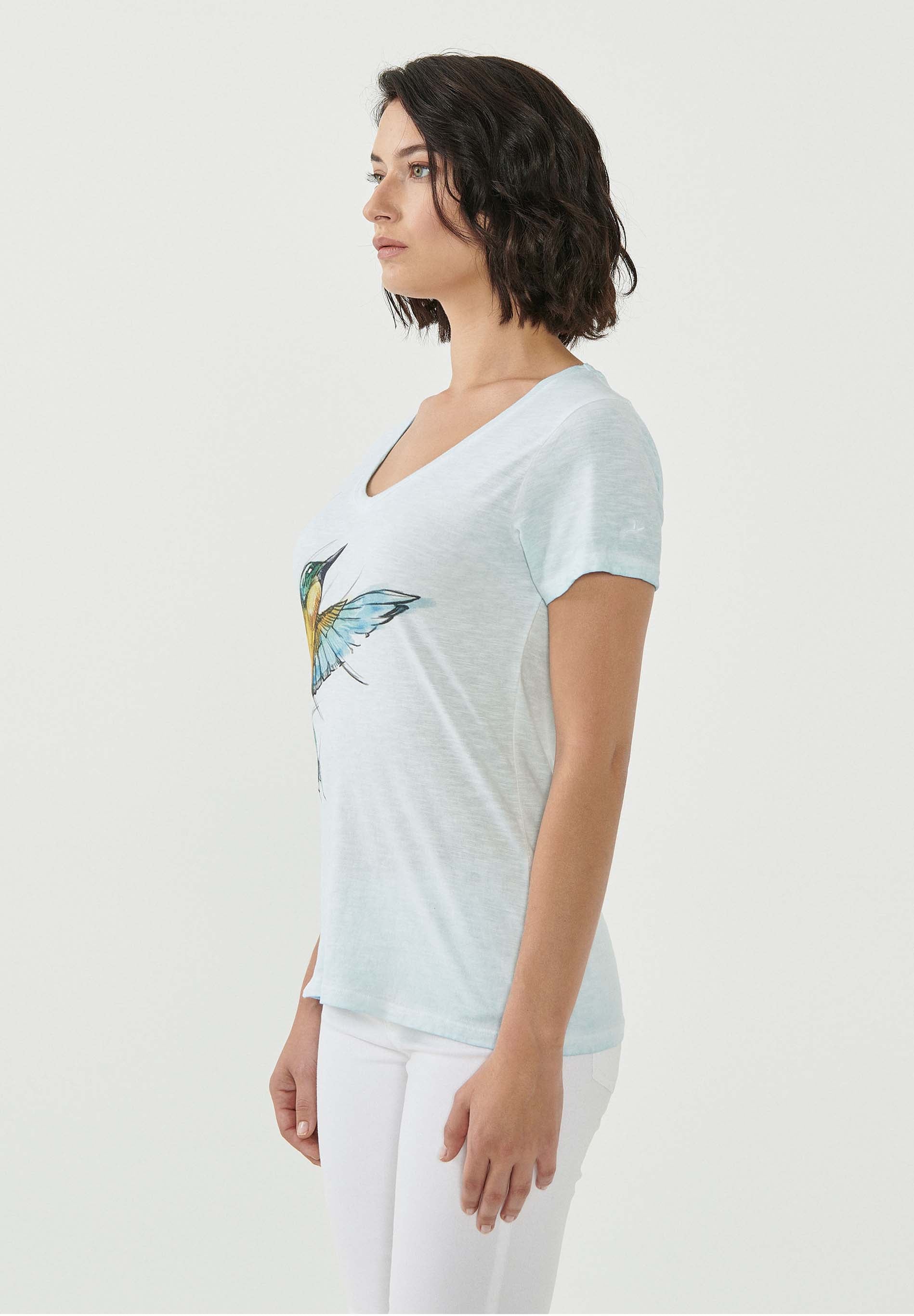 Garment Dyed T-Shirt aus Bio-Baumwolle mit Vogel-Print