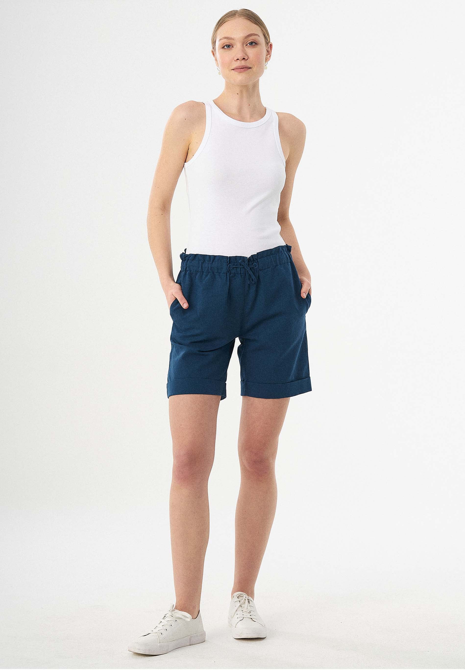 Paperbag-Shorts aus Leinengemisch
