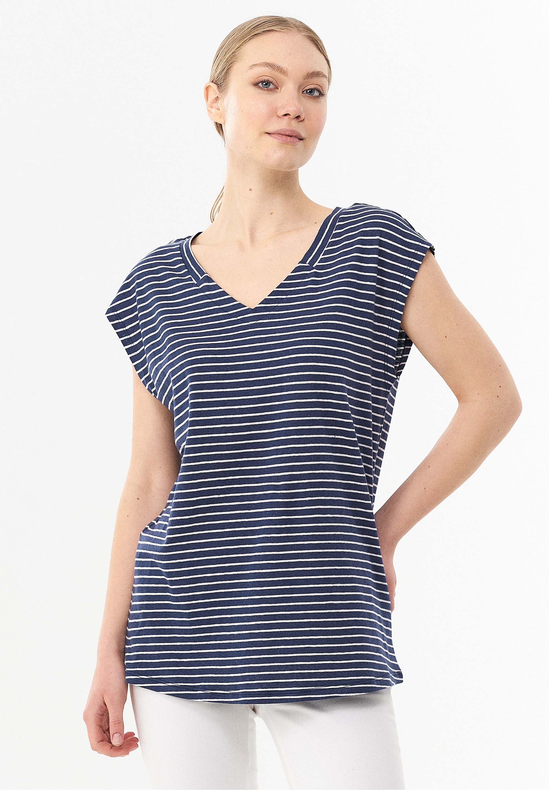 Gestreiftes T-Shirt aus Bio-Baumwolle und Leinen