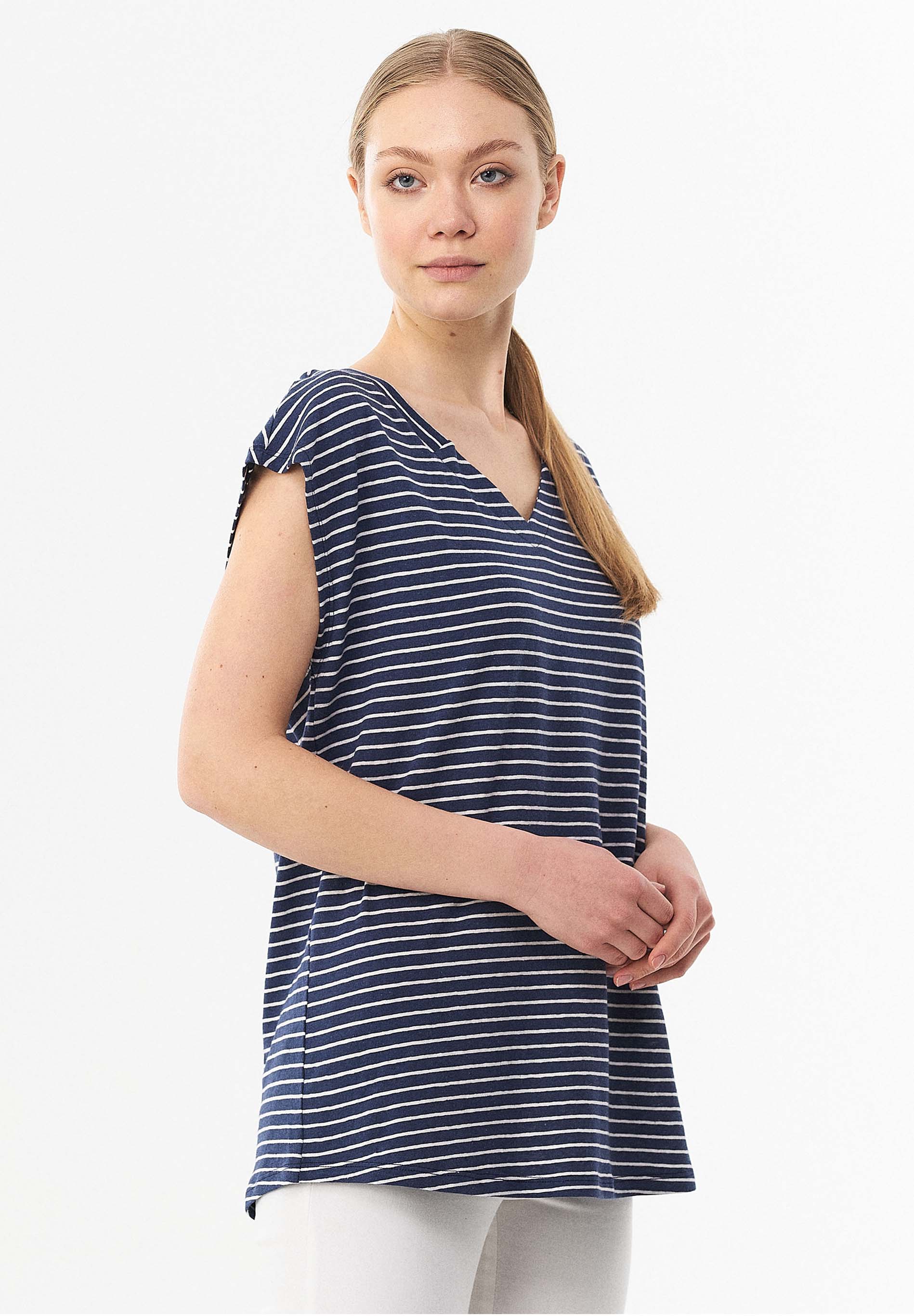 Gestreiftes T-Shirt aus Bio-Baumwolle und Leinen