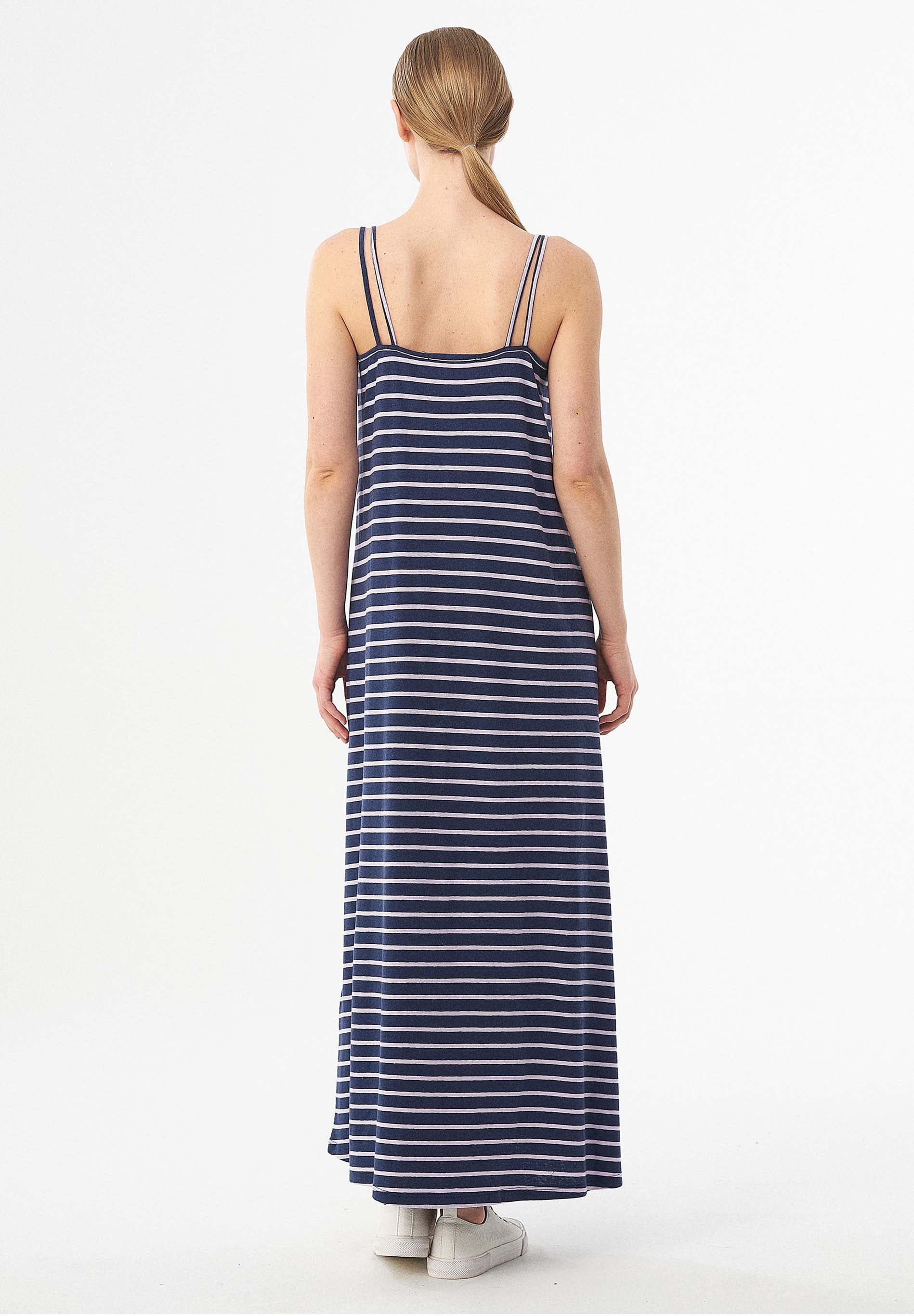 Gestreiftes Jerseykleid aus Bio-Baumwolle und Leinen