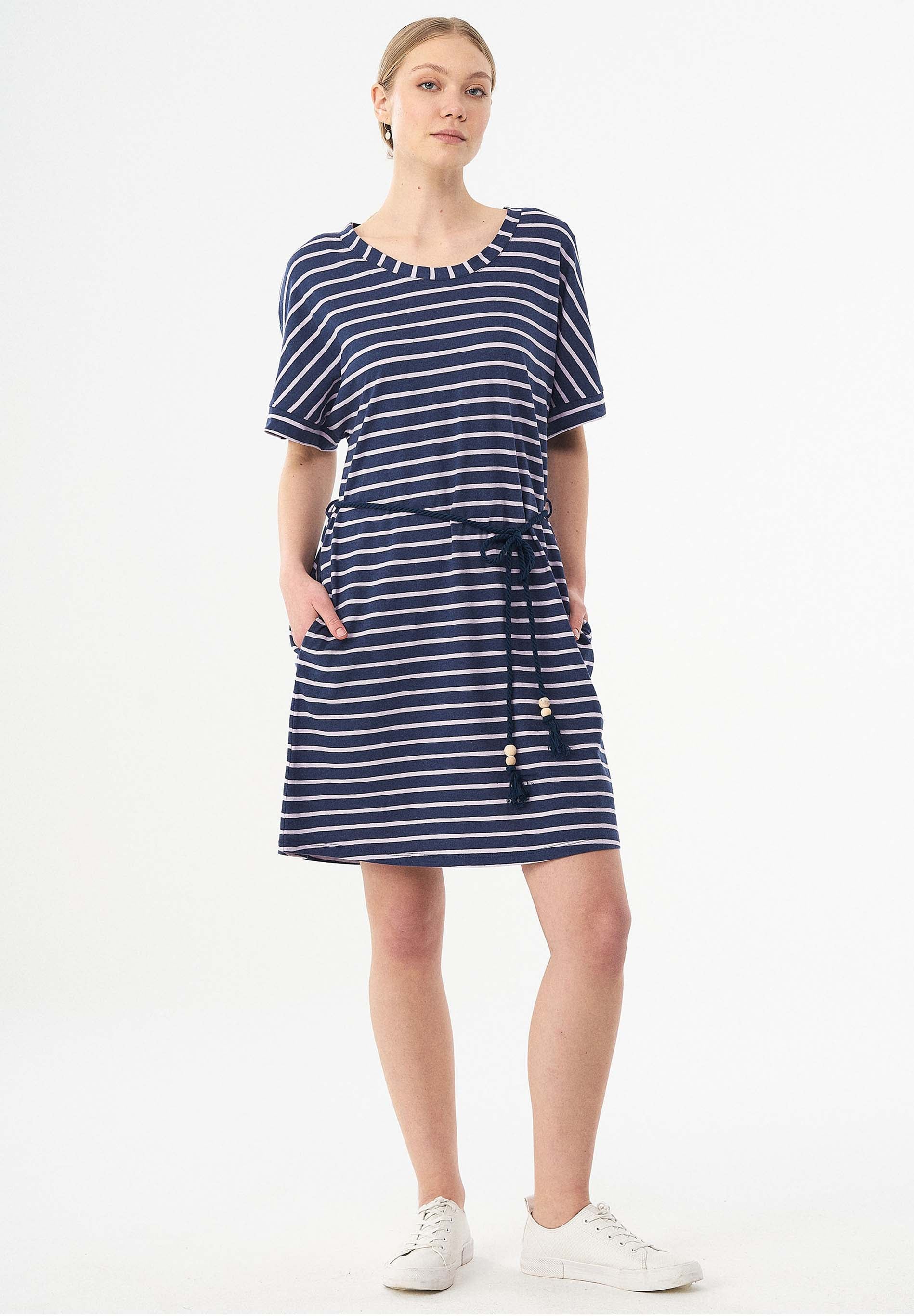 Gestreiftes Jerseykleid aus Bio-Baumwolle und Leinen