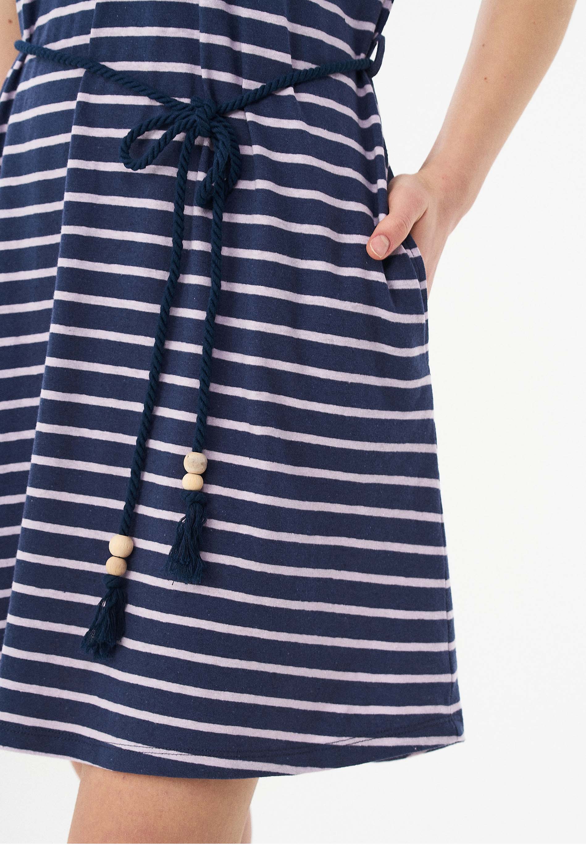 Gestreiftes Jerseykleid aus Bio-Baumwolle und Leinen