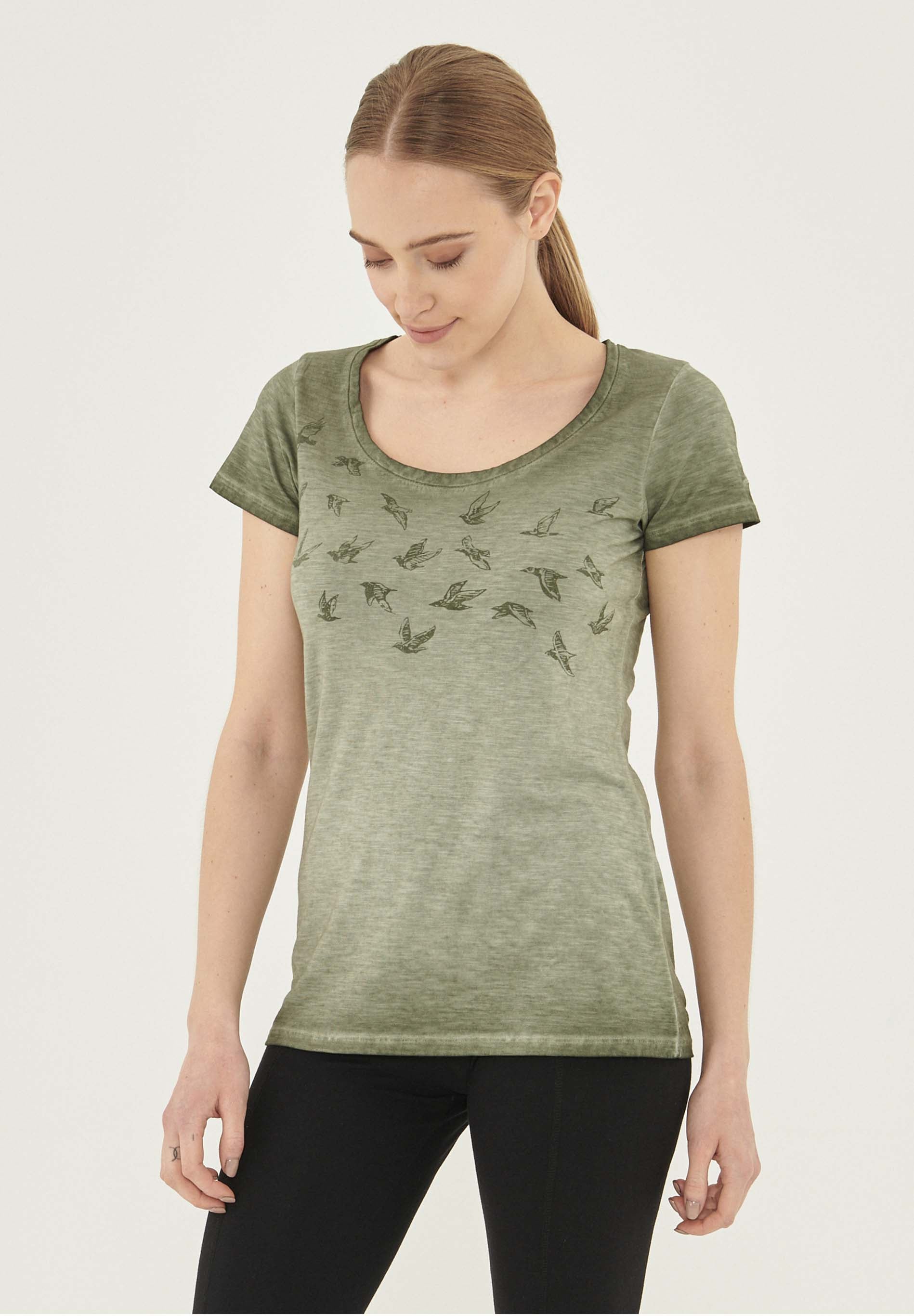 Garment Dyed T-Shirt aus Bio-Baumwolle mit Vögel-Print