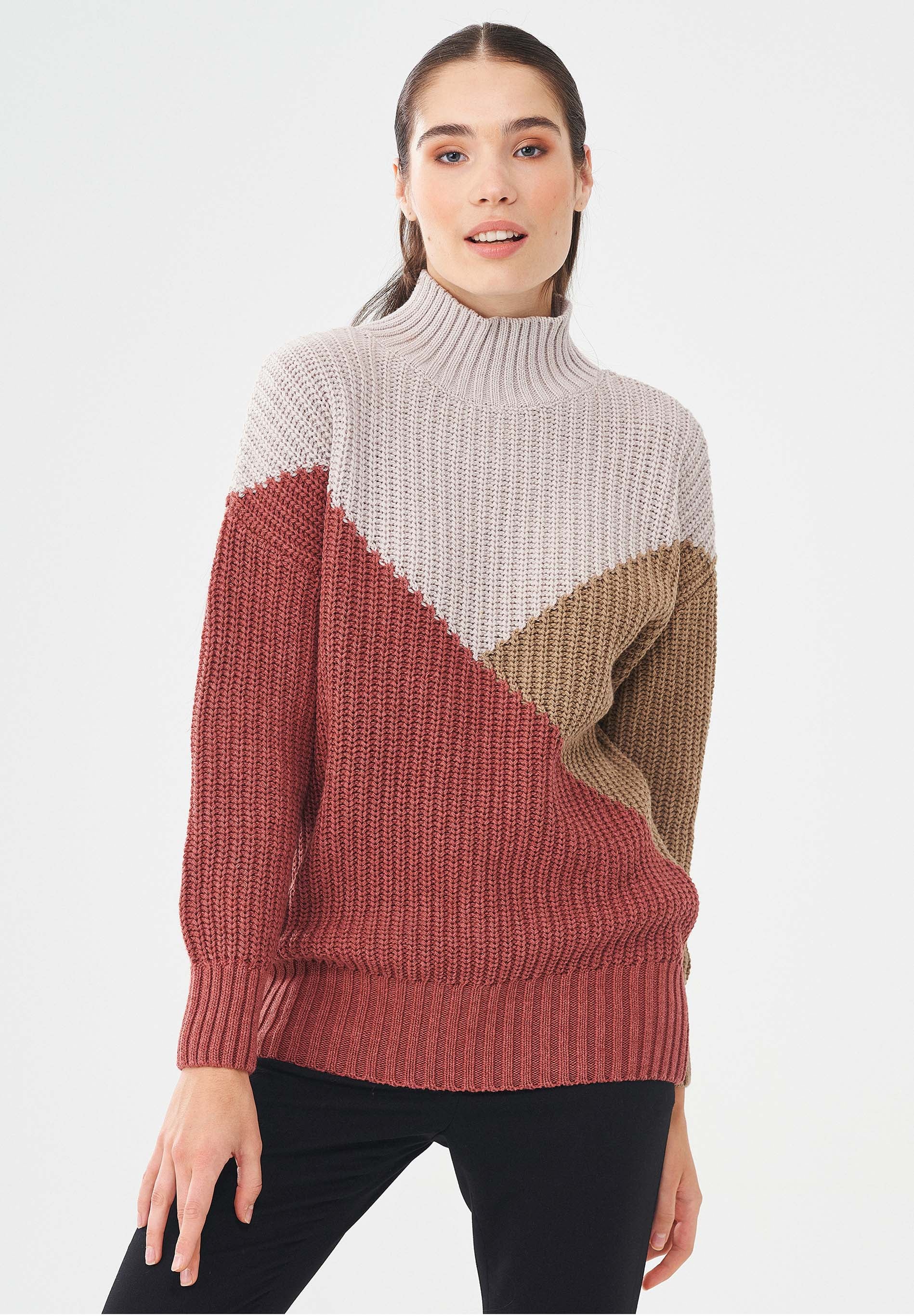 Stehkragenpullover aus Bio-Merinowolle und Bio-Baumwolle