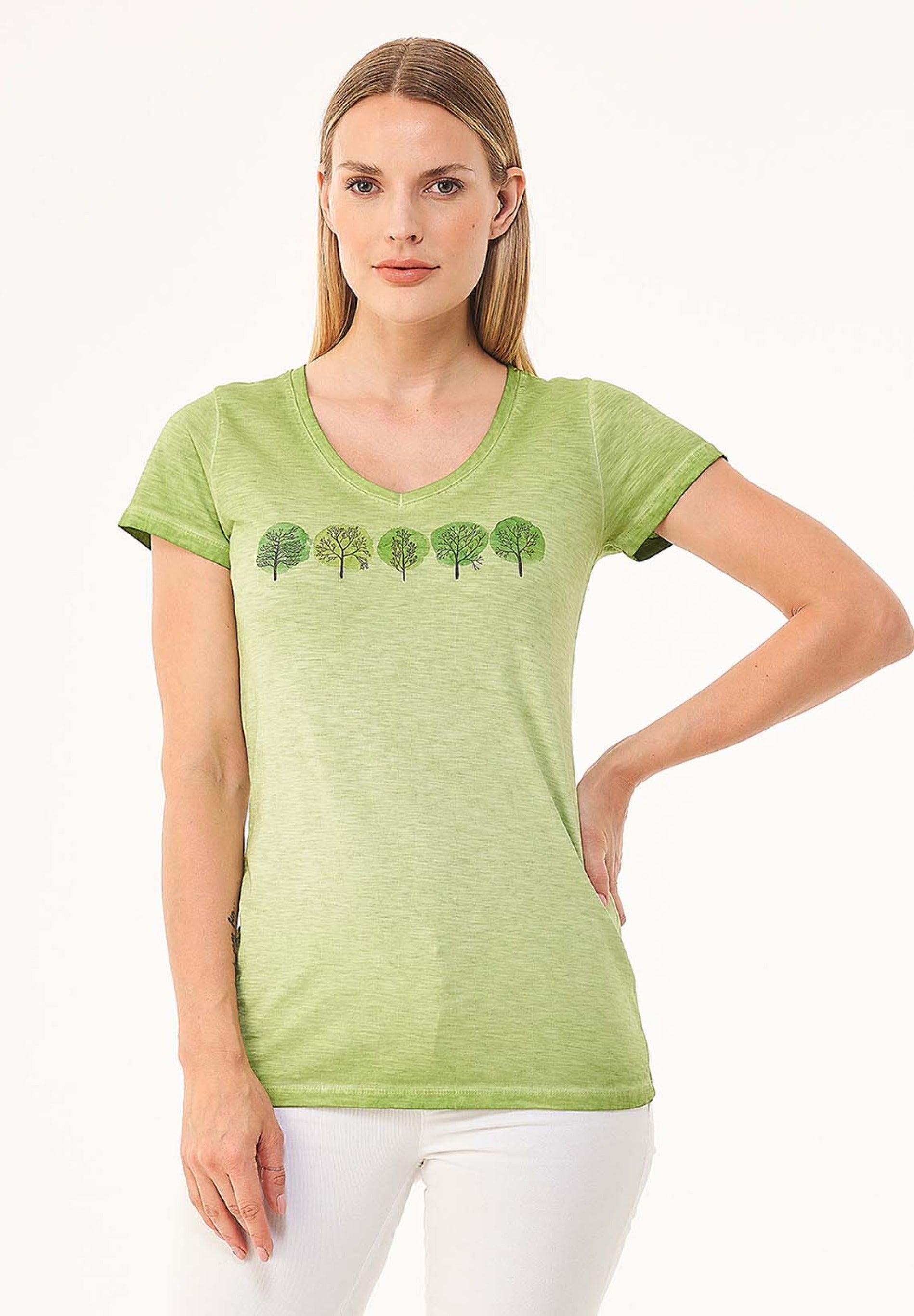 Garment Dyed T-Shirt aus Bio-Baumwolle mit Baum-Print