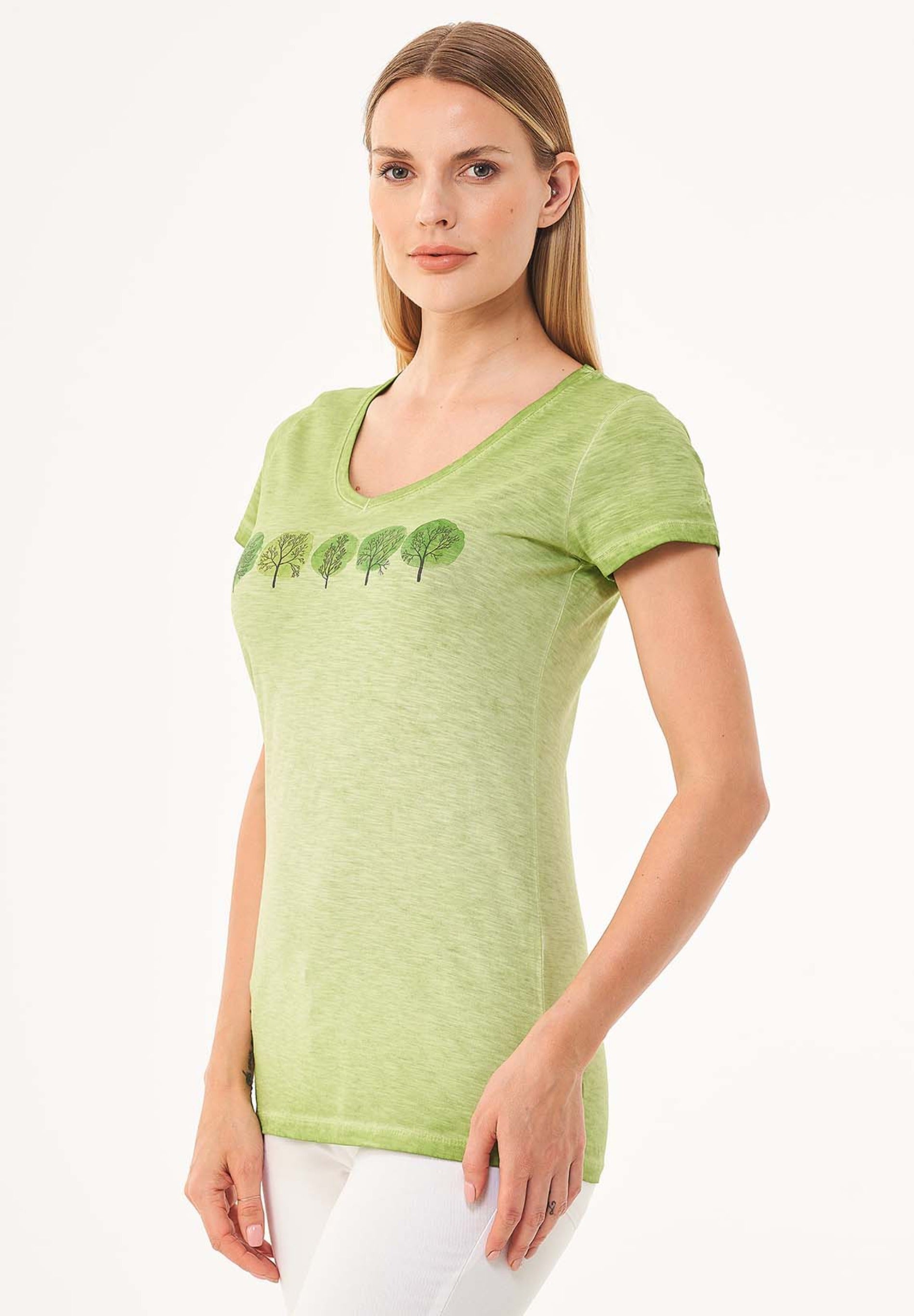 Garment Dyed T-Shirt aus Bio-Baumwolle mit Baum-Print