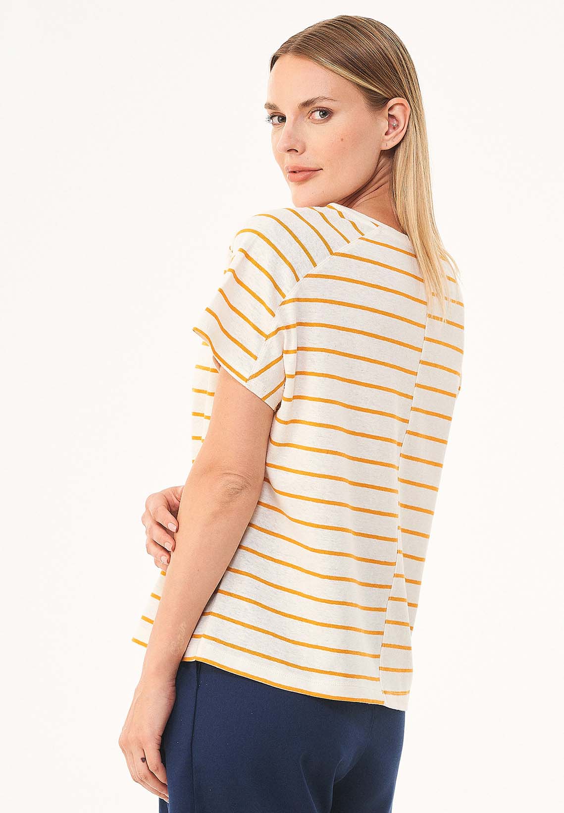 Gestreiftes T-Shirt aus Bio-Baumwolle und Leinen